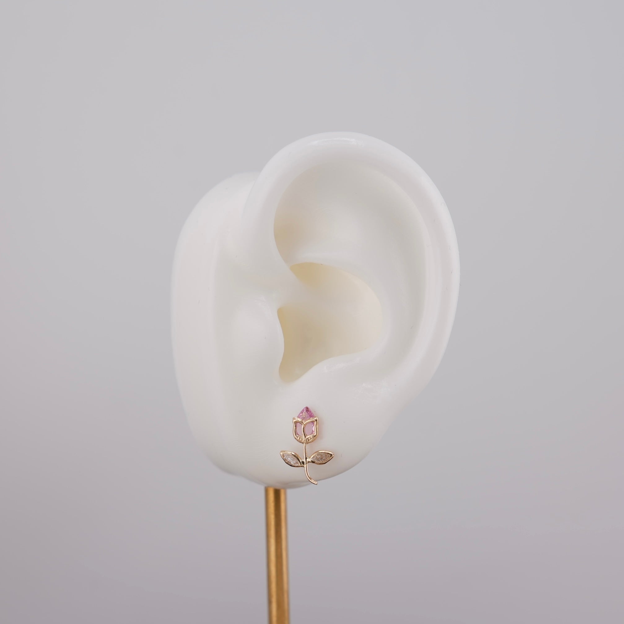 14k Gold Pink Rose Earrings