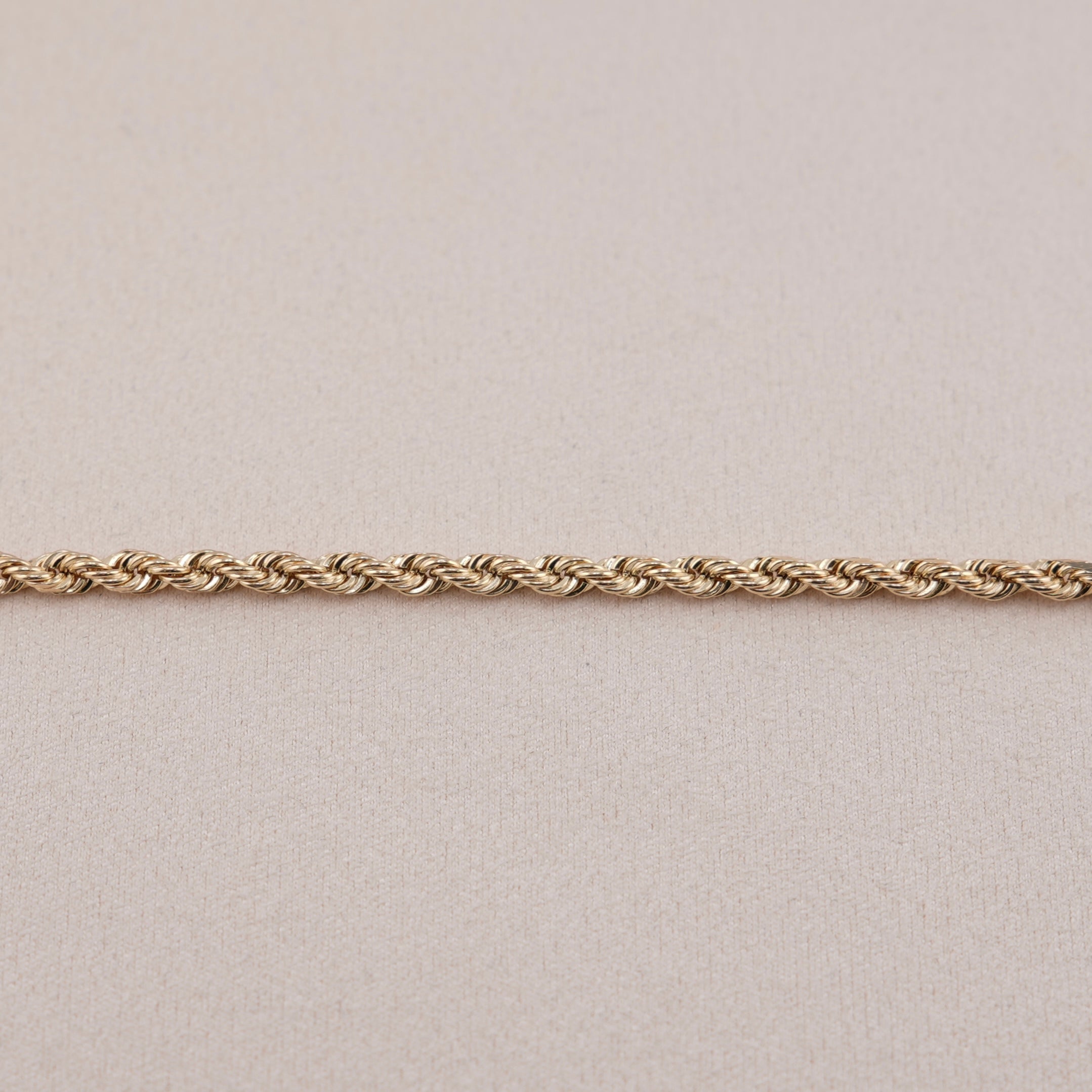 14k Gold Semi Solid Rope Bracelet 3.7mm