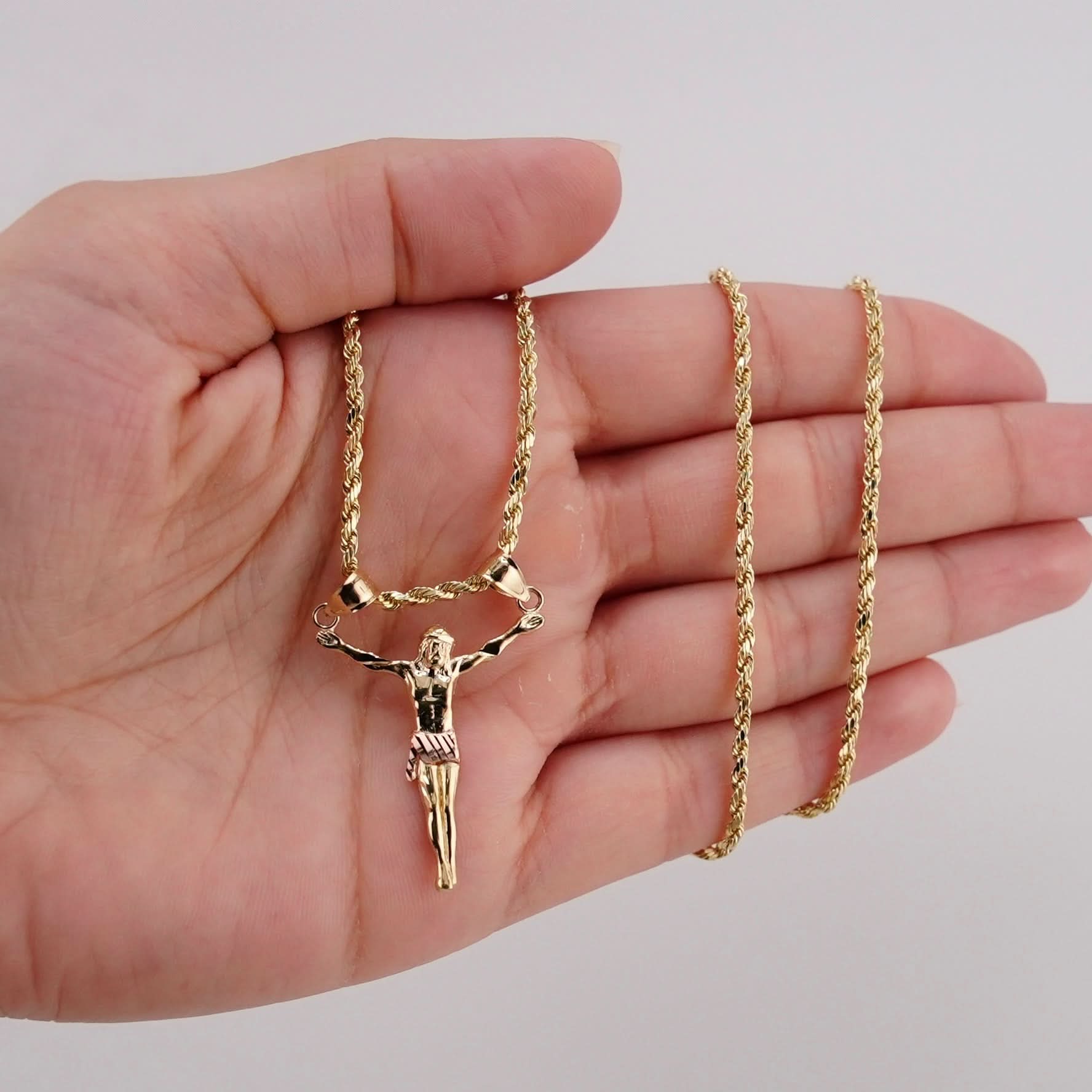 14k Gold Small Jesus Chain Set