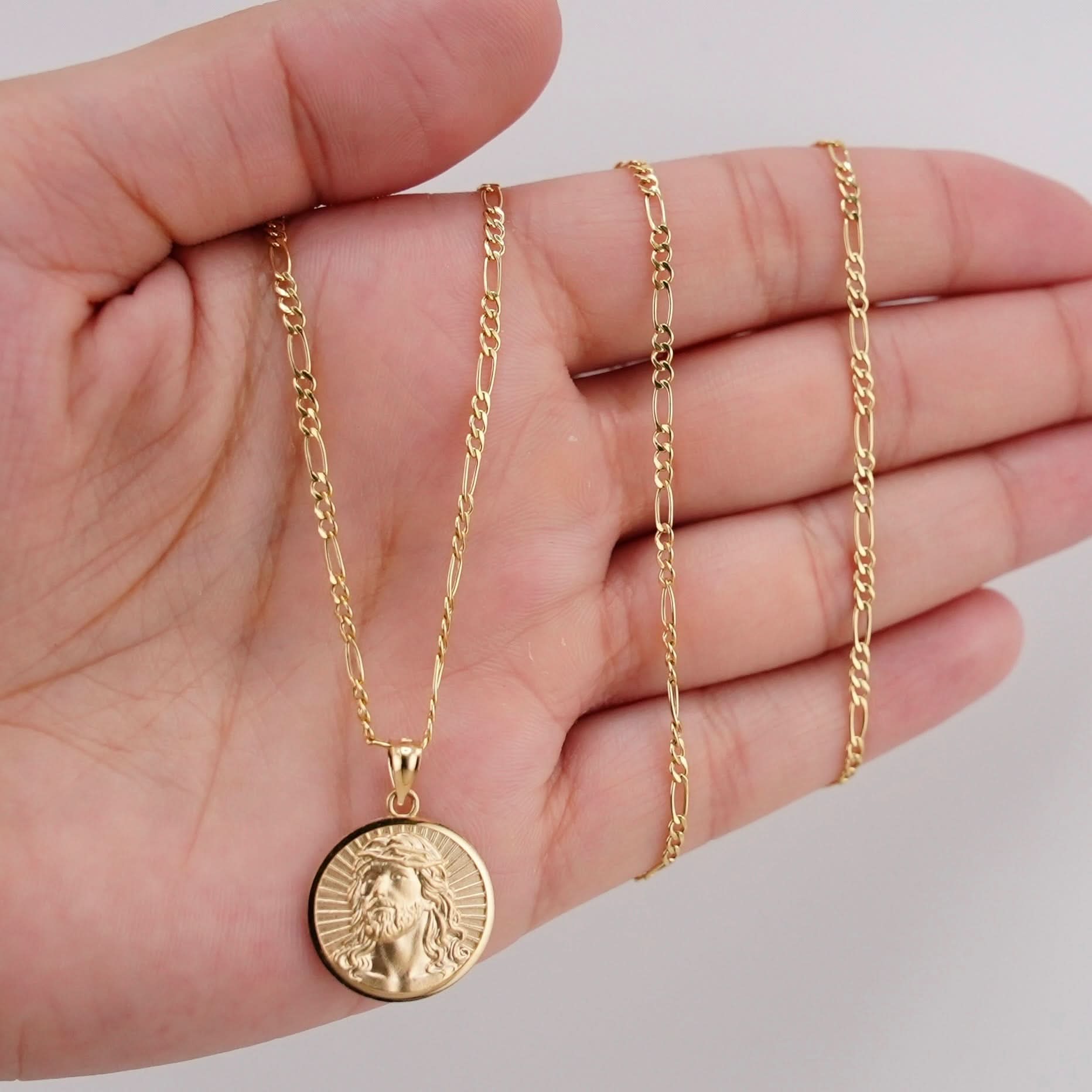 14k Gold Jesus Chain Set