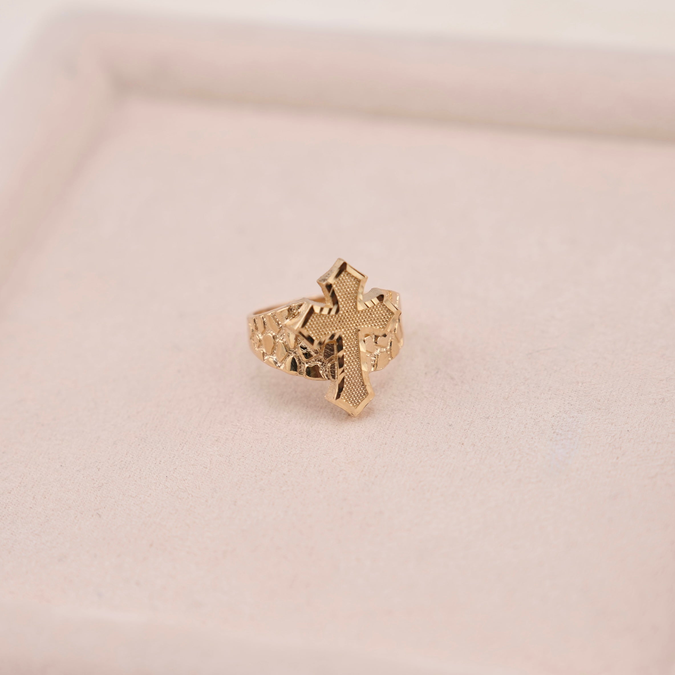 14k Gold Large Cross Nugget Ring