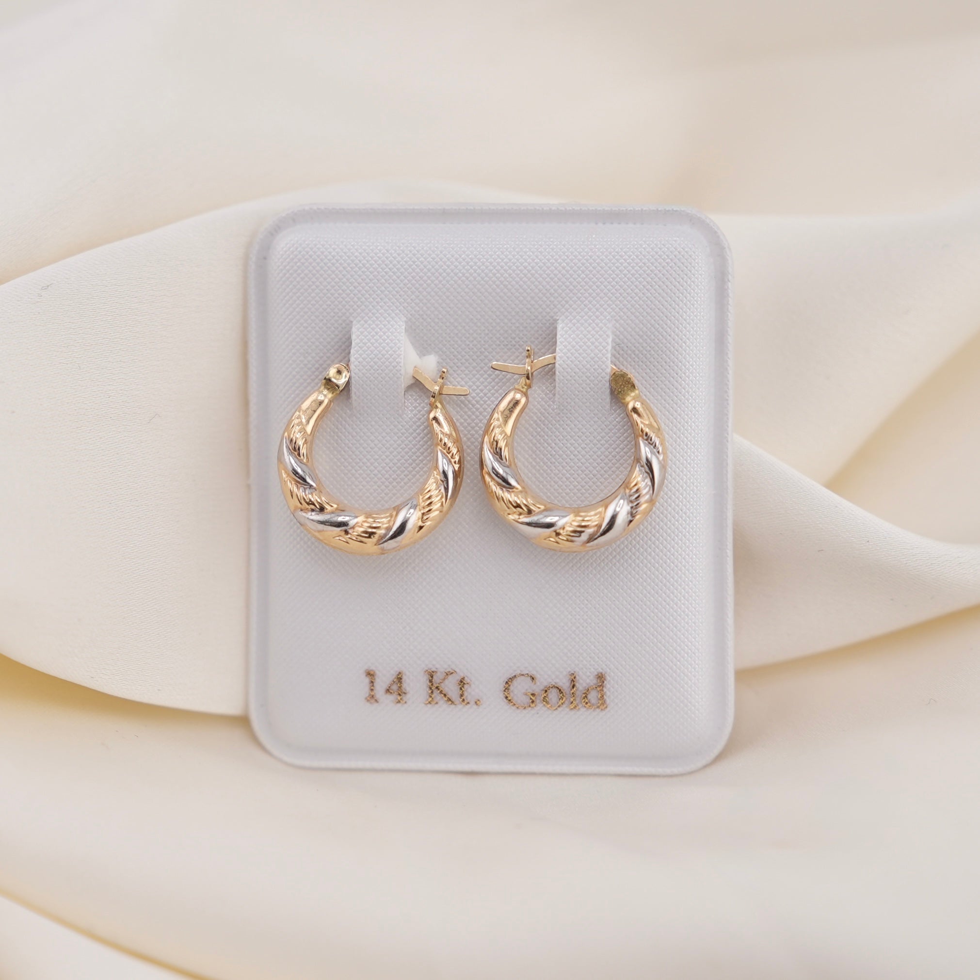 14k Gold Small Hollow Fancy Hoop Earrings