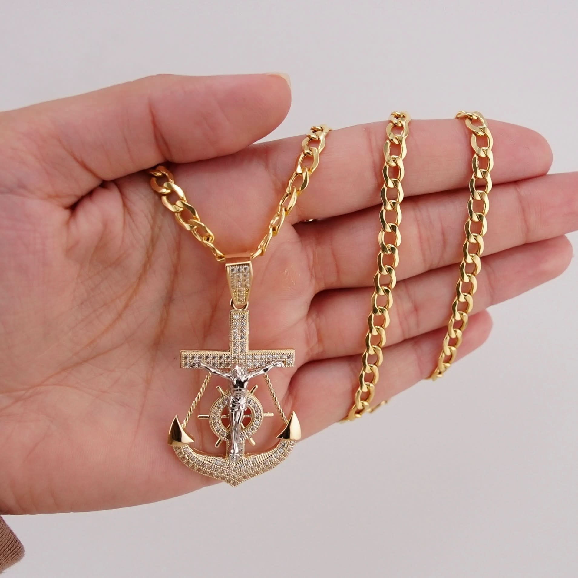 14k Gold Medium Anchor Chain Set