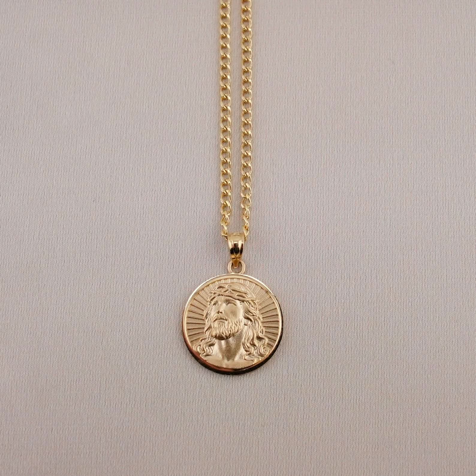 14k Gold Jesus Chain Set