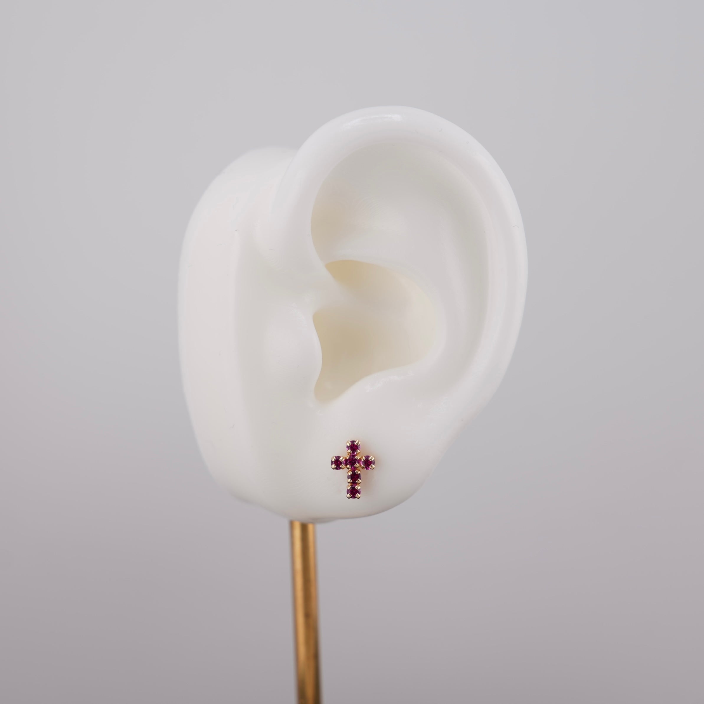 14k Gold Dark Pink Cross Earrings