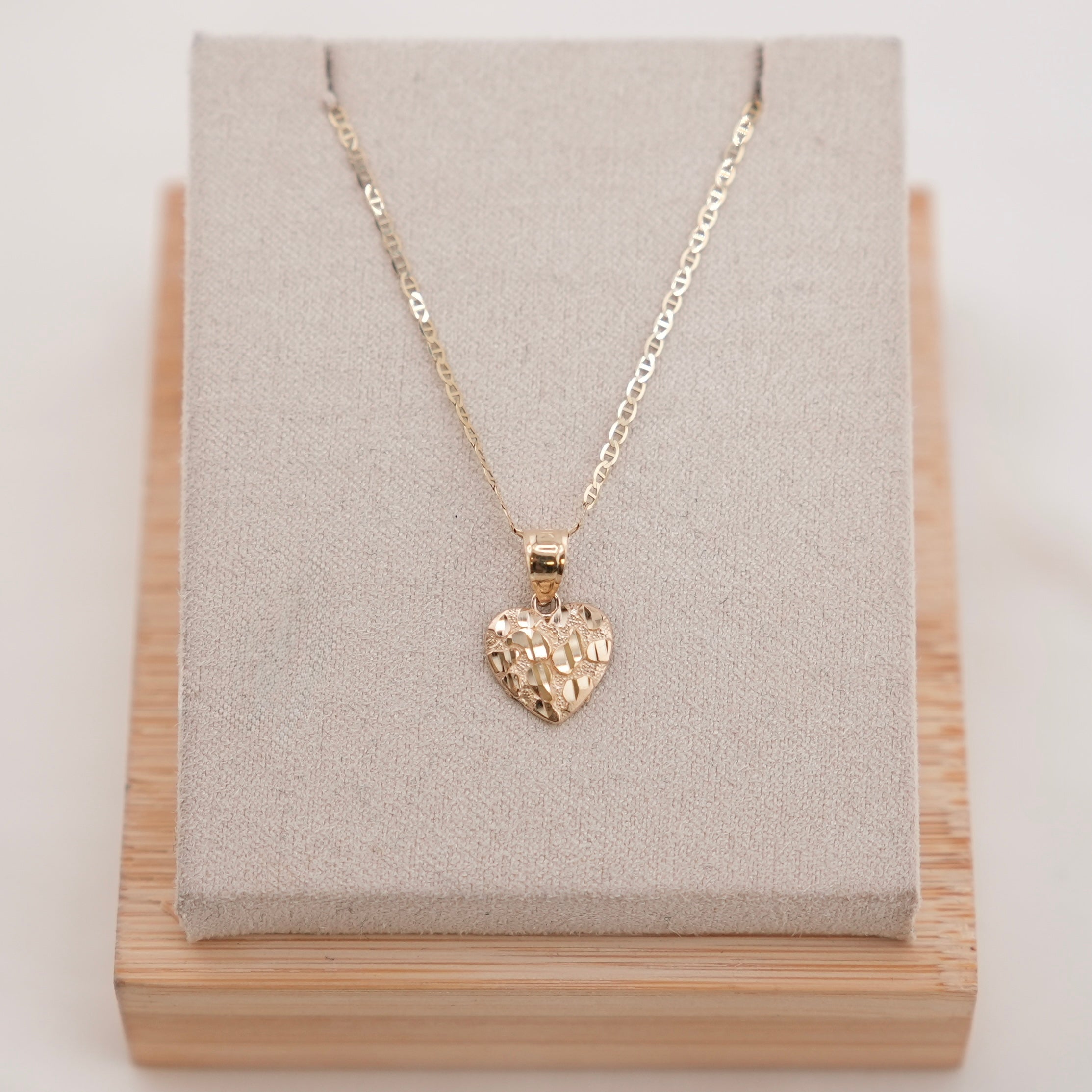 14k Gold Heart Nugget Chain Set
