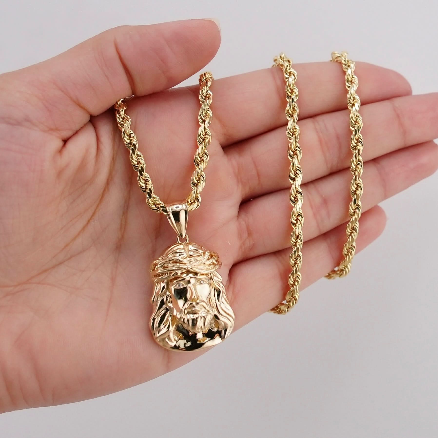 14k Gold Jesus Chain Set
