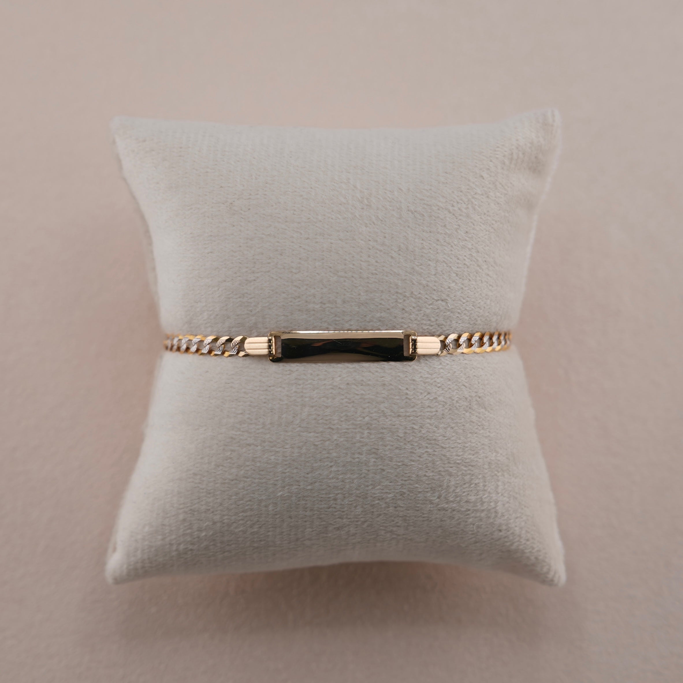14k Gold Baby Solid Curb White Pave  ID Bracelet 3.5mm
