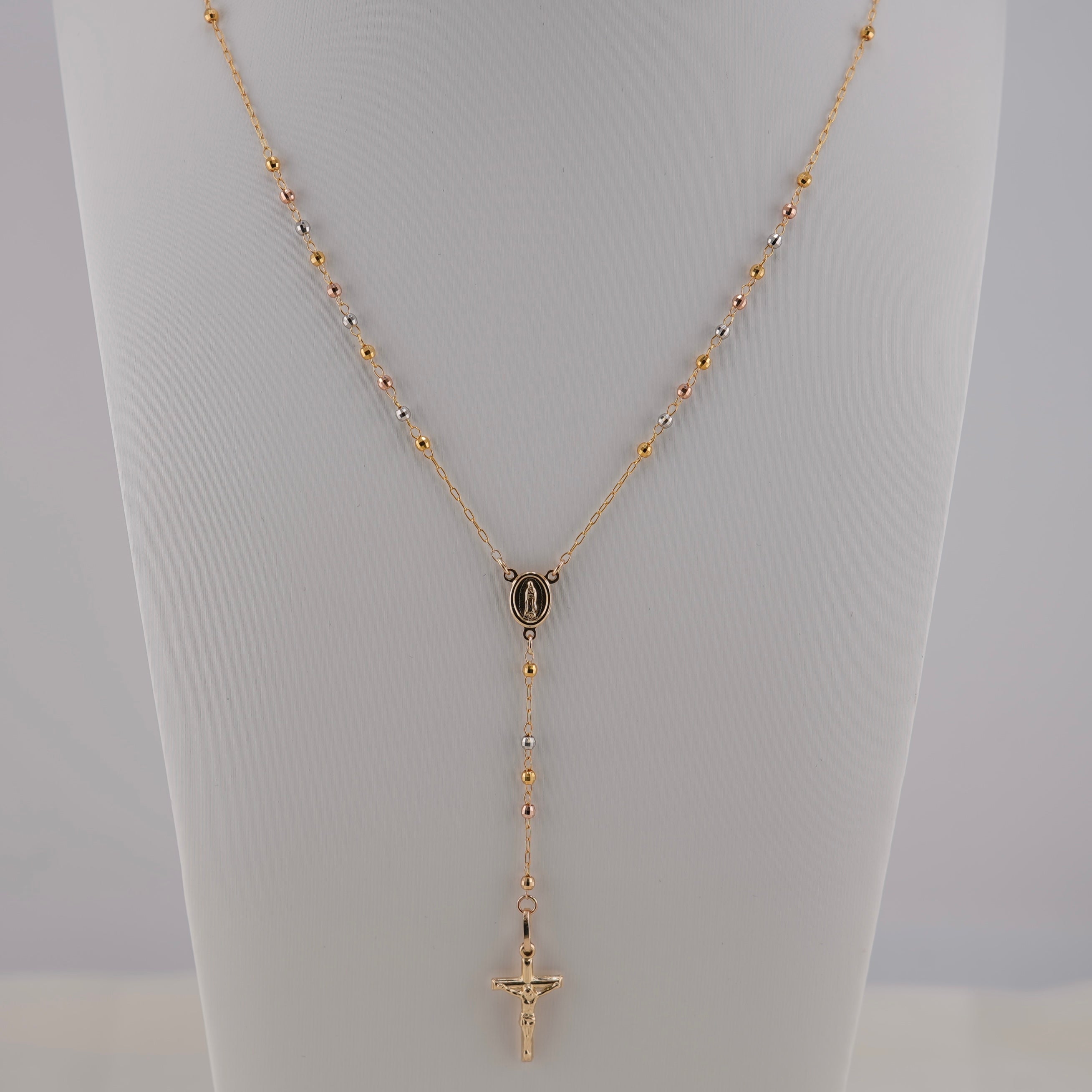 14k Gold 3 Tone Rosary 2.5mm 24in