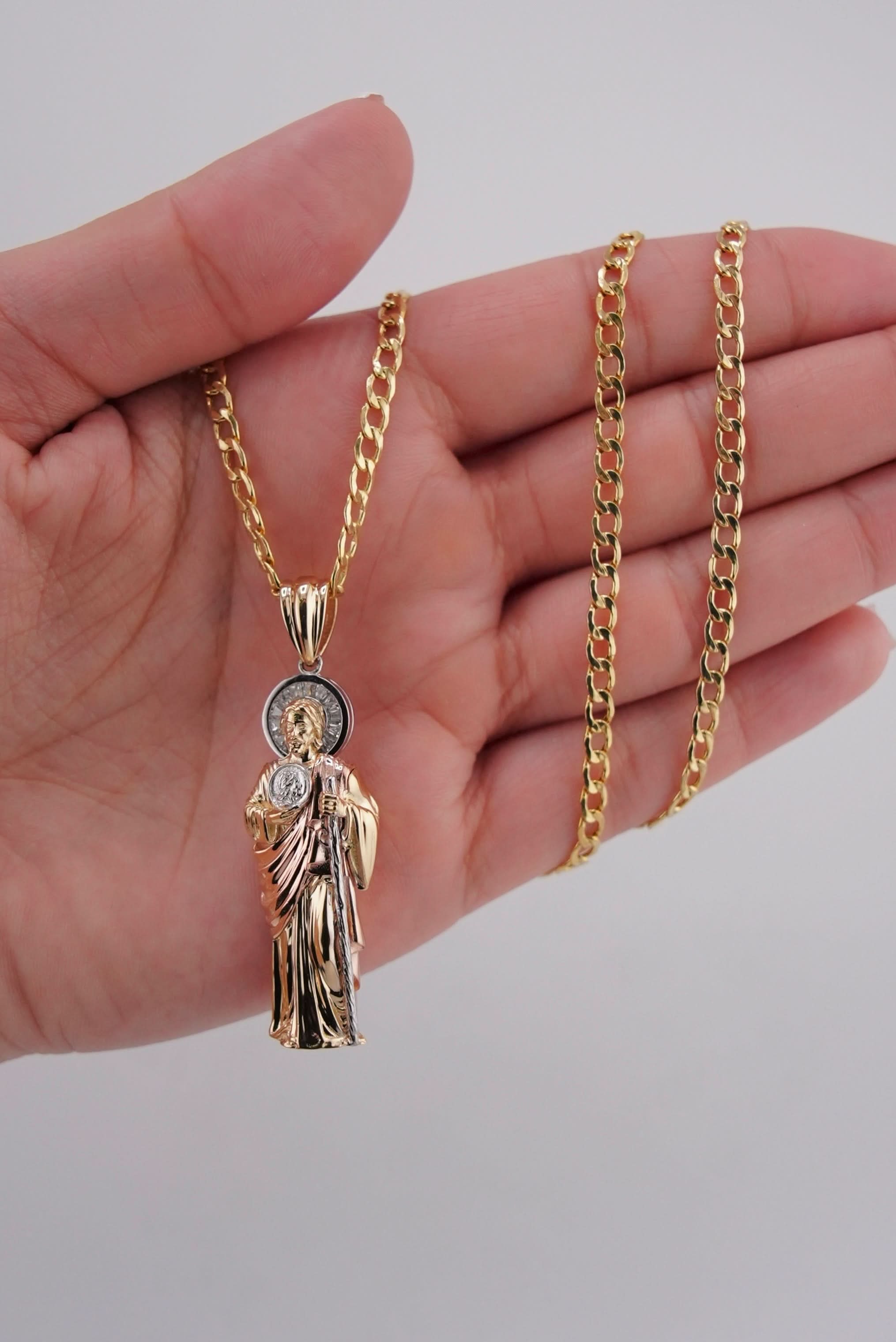 14k Gold Small 3D San Judas Chain Set
