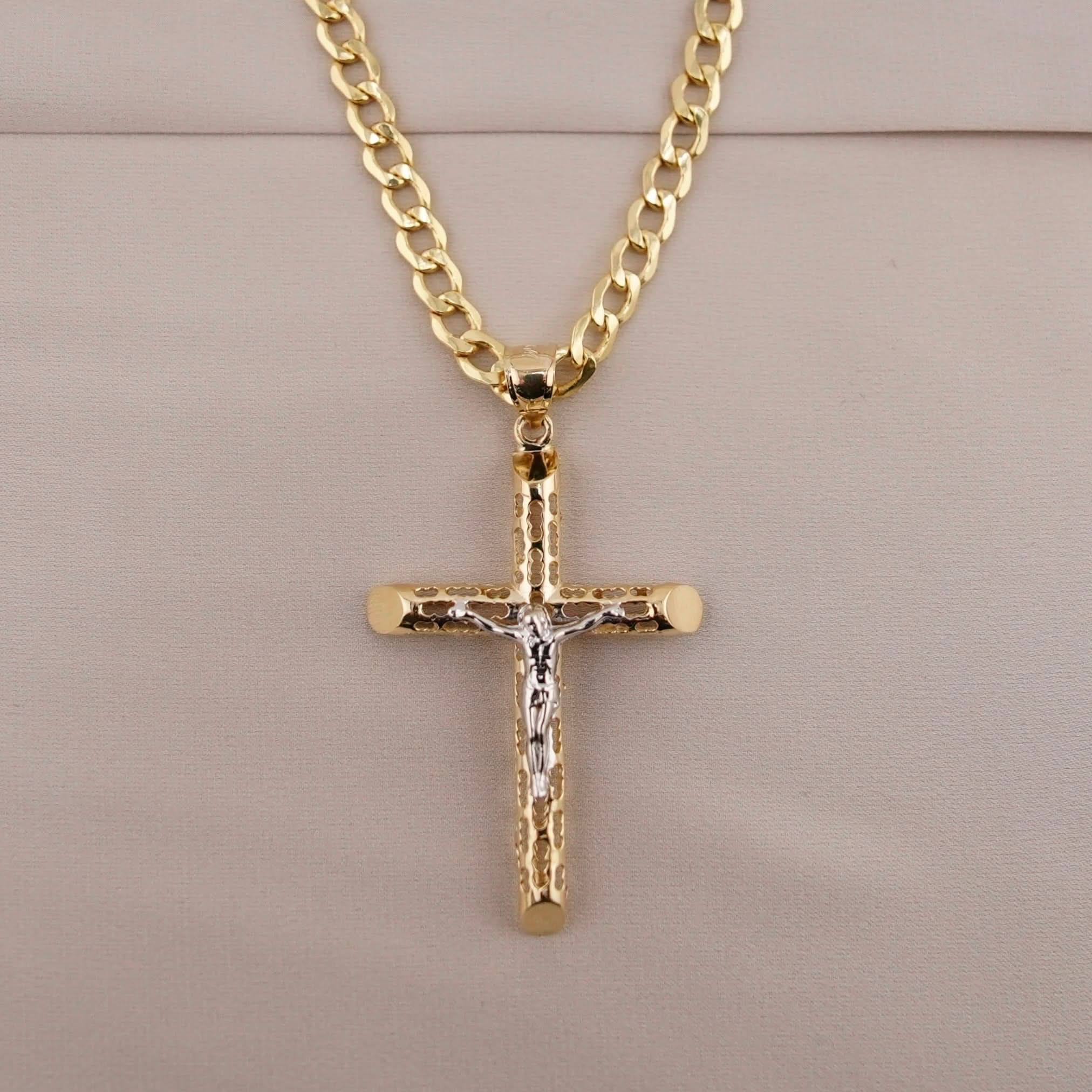 14k Gold Large Cross Chain Set