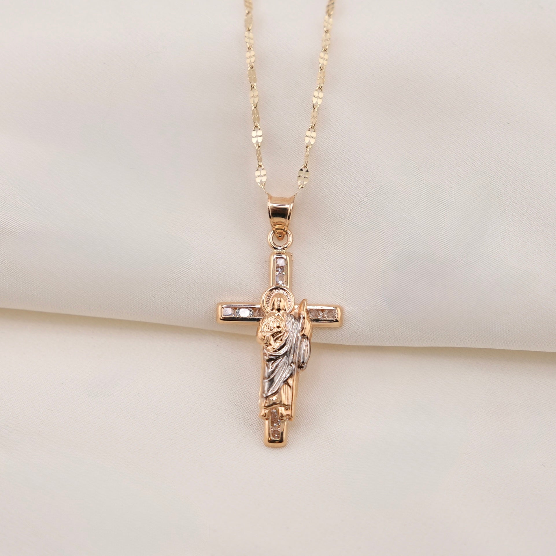 14k Gold San Judas Cross Chain Set