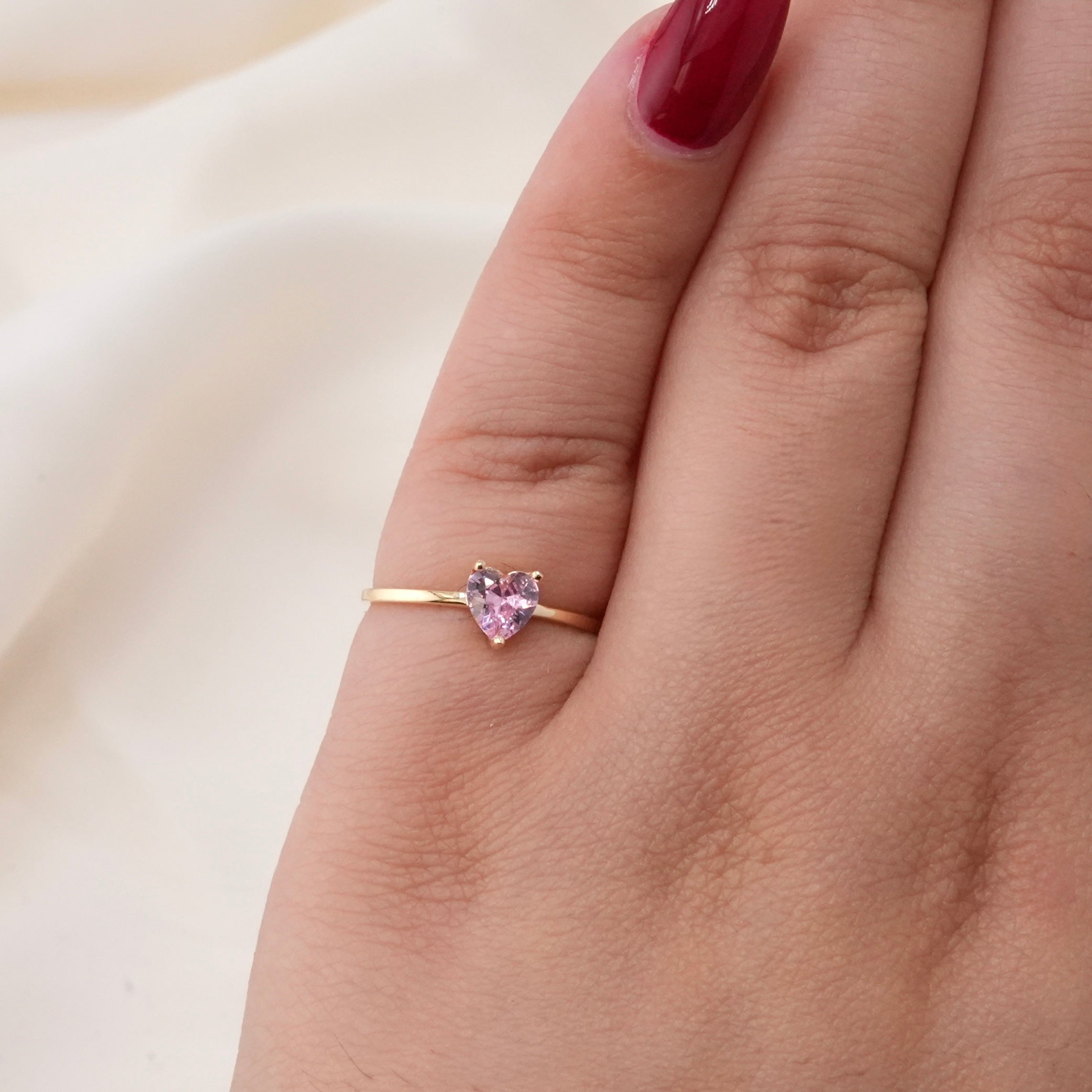 14k Gold Light Pink Heart Earrings & Ring Set