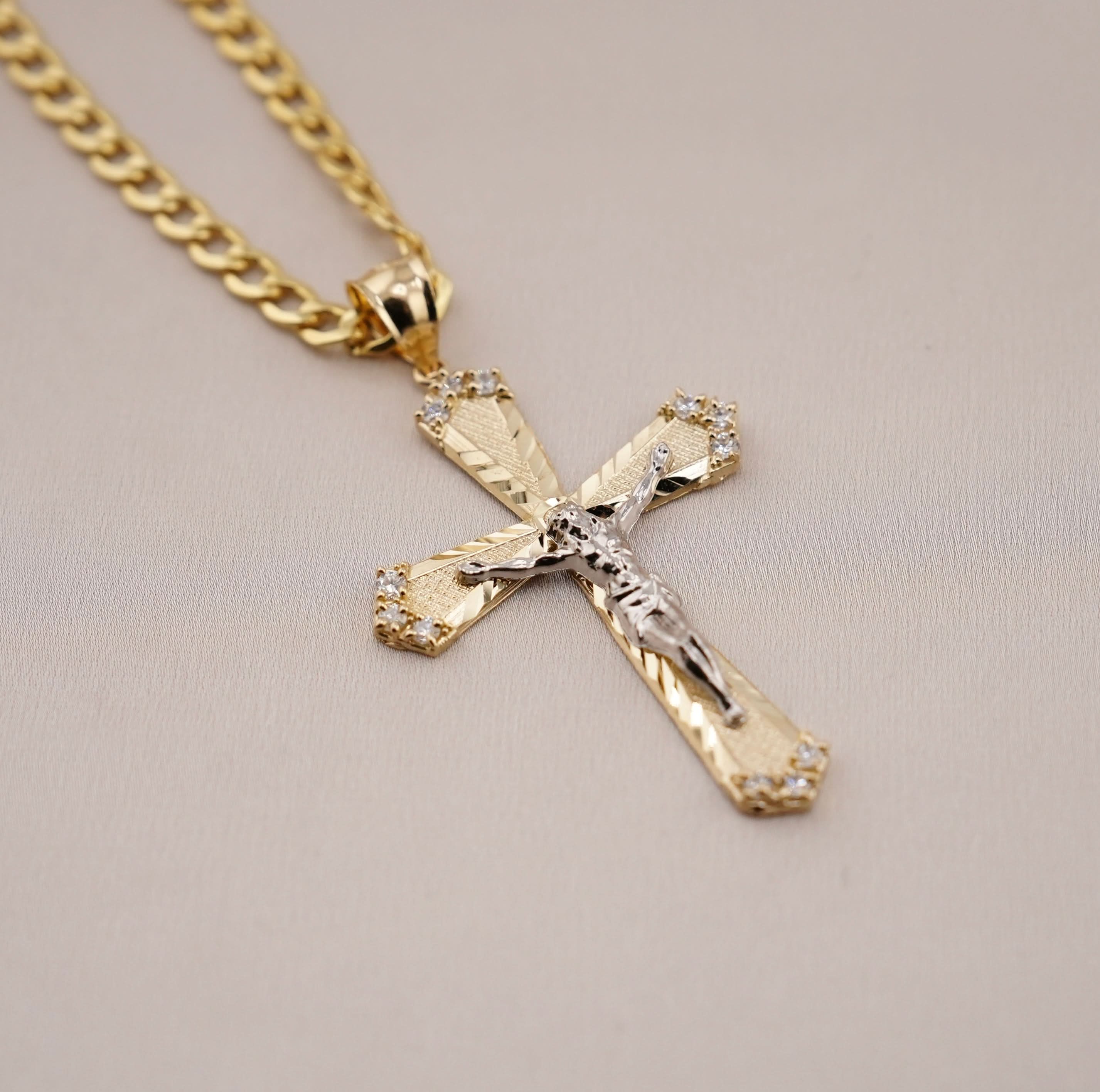 14k Gold Cross Chain Set