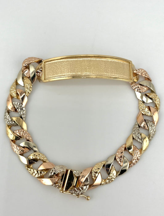 14k Gold 3 Tone Cuban ID Bracelet