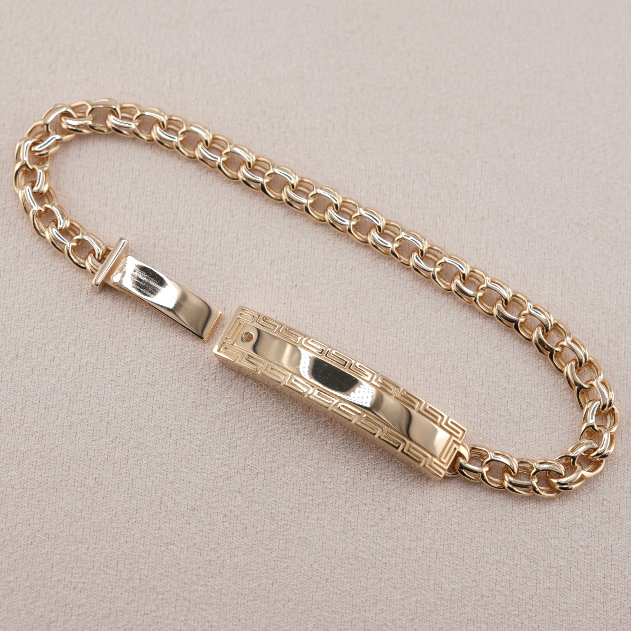 14k Gold Hollow Chino Link ID Bracelet 6mm