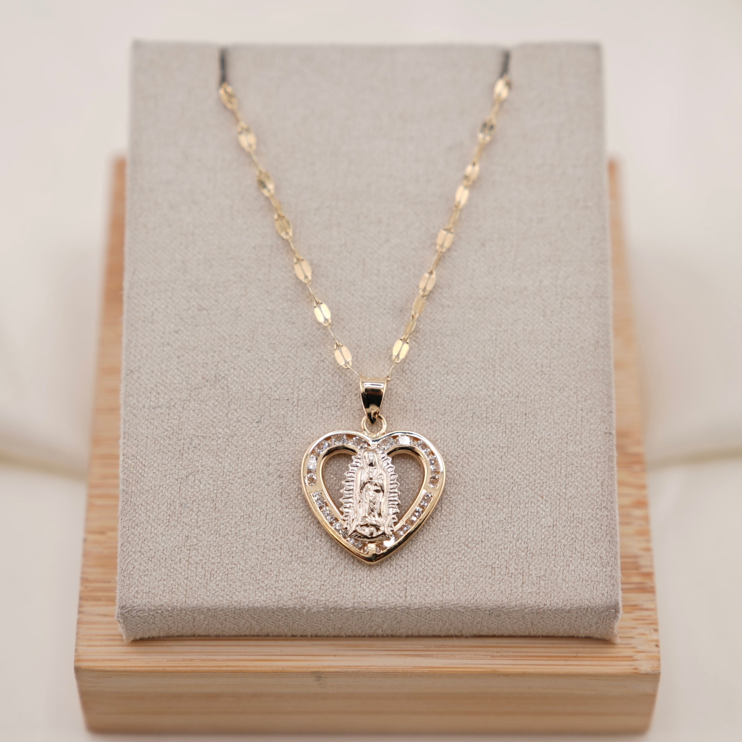 14k Gold Virgencita Heart Chain Set