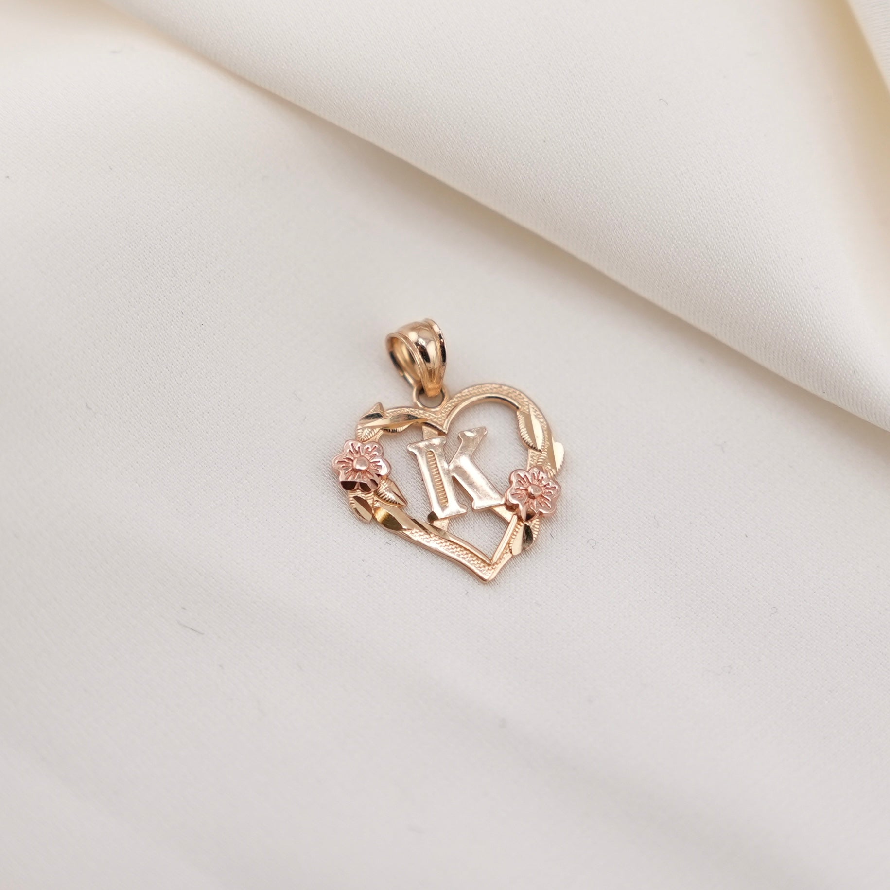 14k Gold Heart Initial Pendant