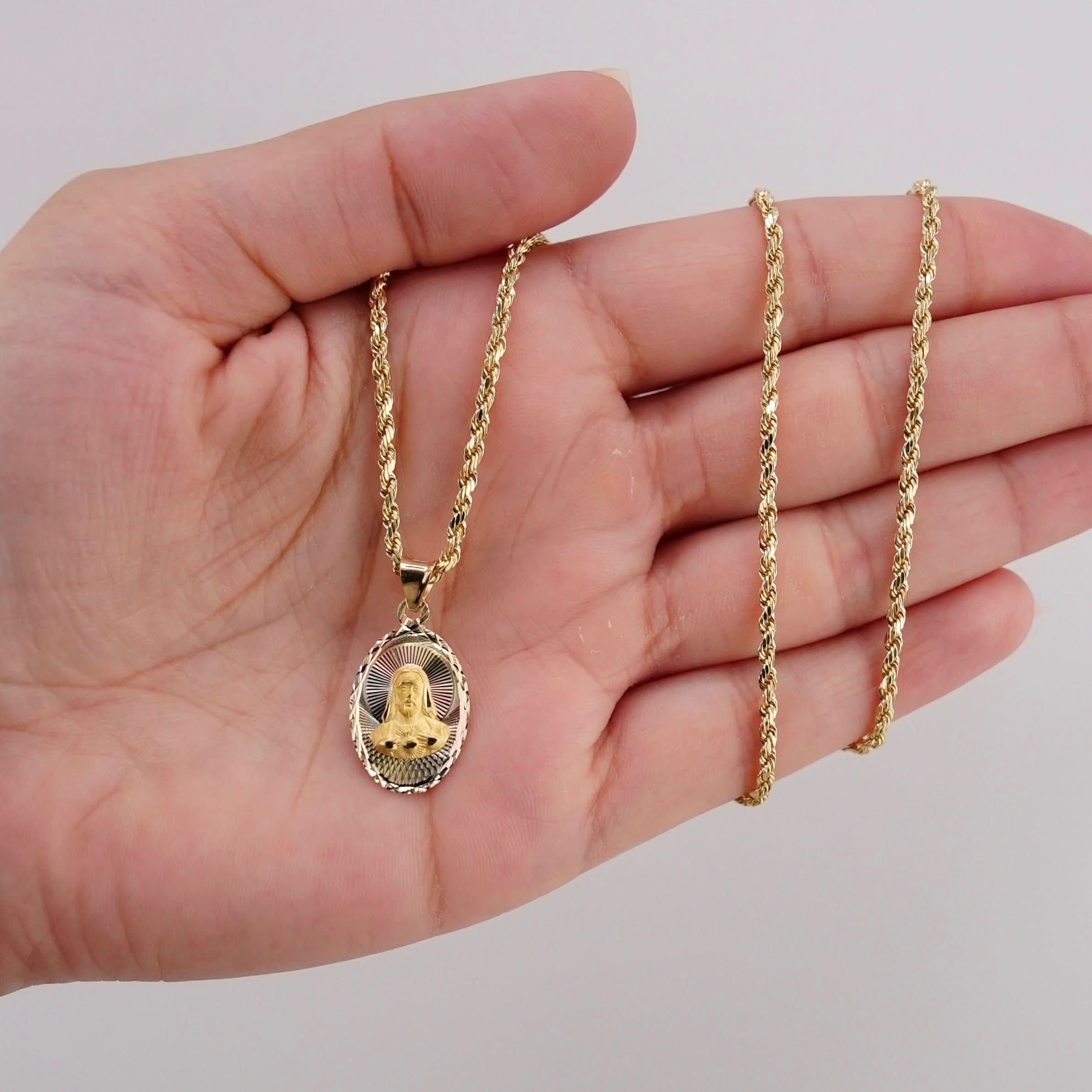 14k Gold Jesus Chain Set