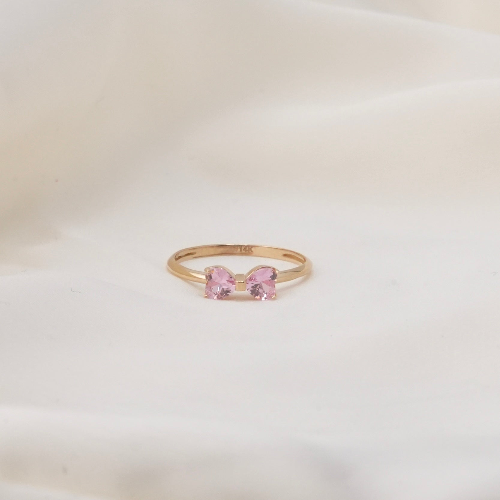 14k Gold Light Pink Bow Earrings & Ring Set