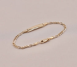 14K Gold Solid Figaro Baby ID Bracelet