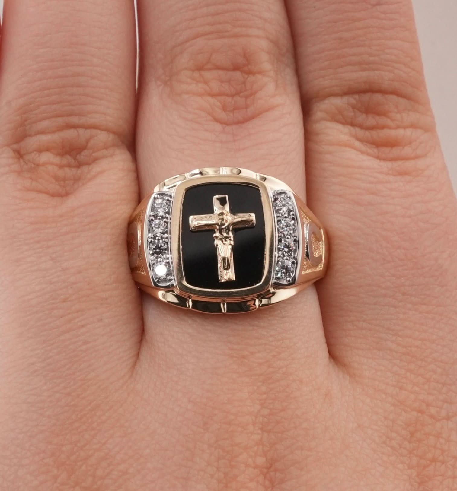 14K Gold Cross Men's Ring