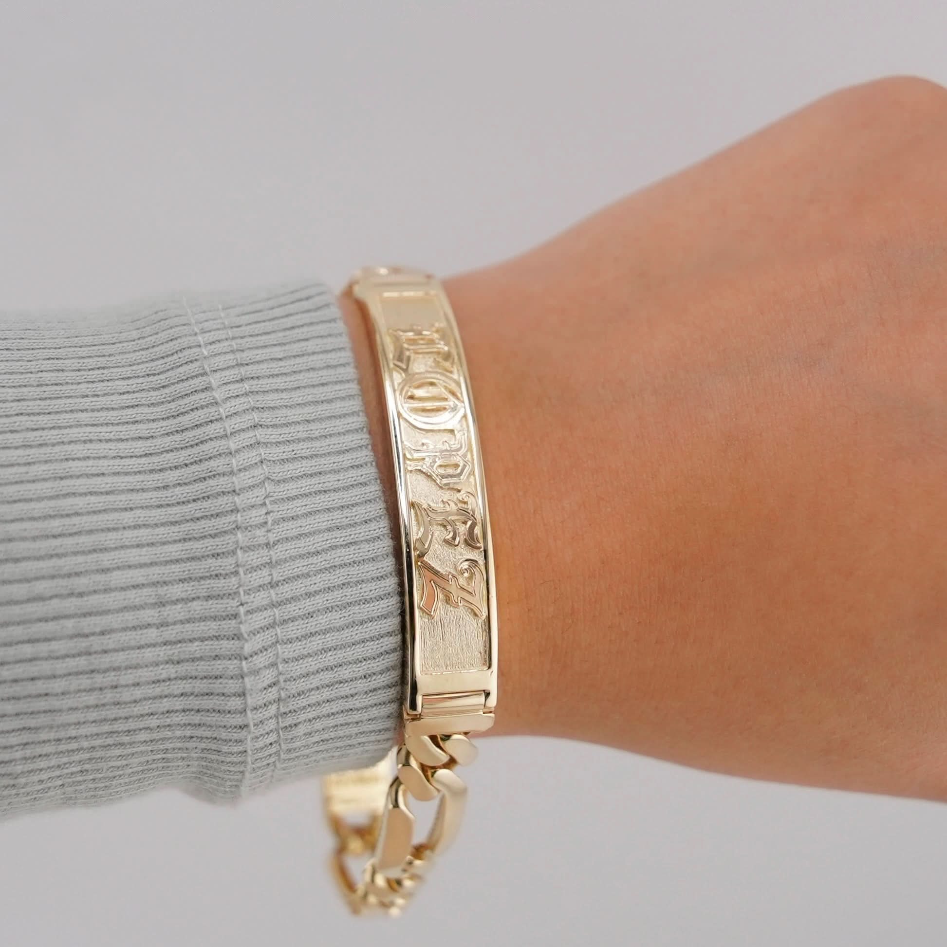 14k Gold Custom Hollow Figaro ID Bracelet
