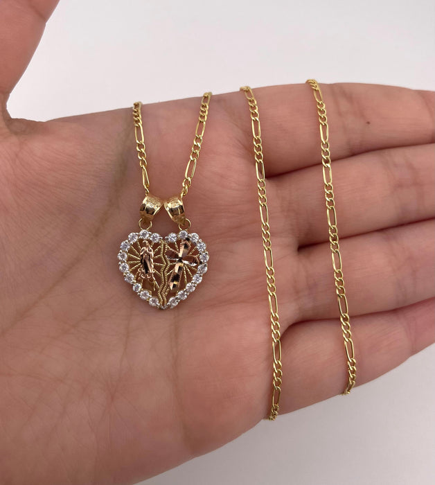 14k Gold Virgencita Heart Chain Set CBP#42