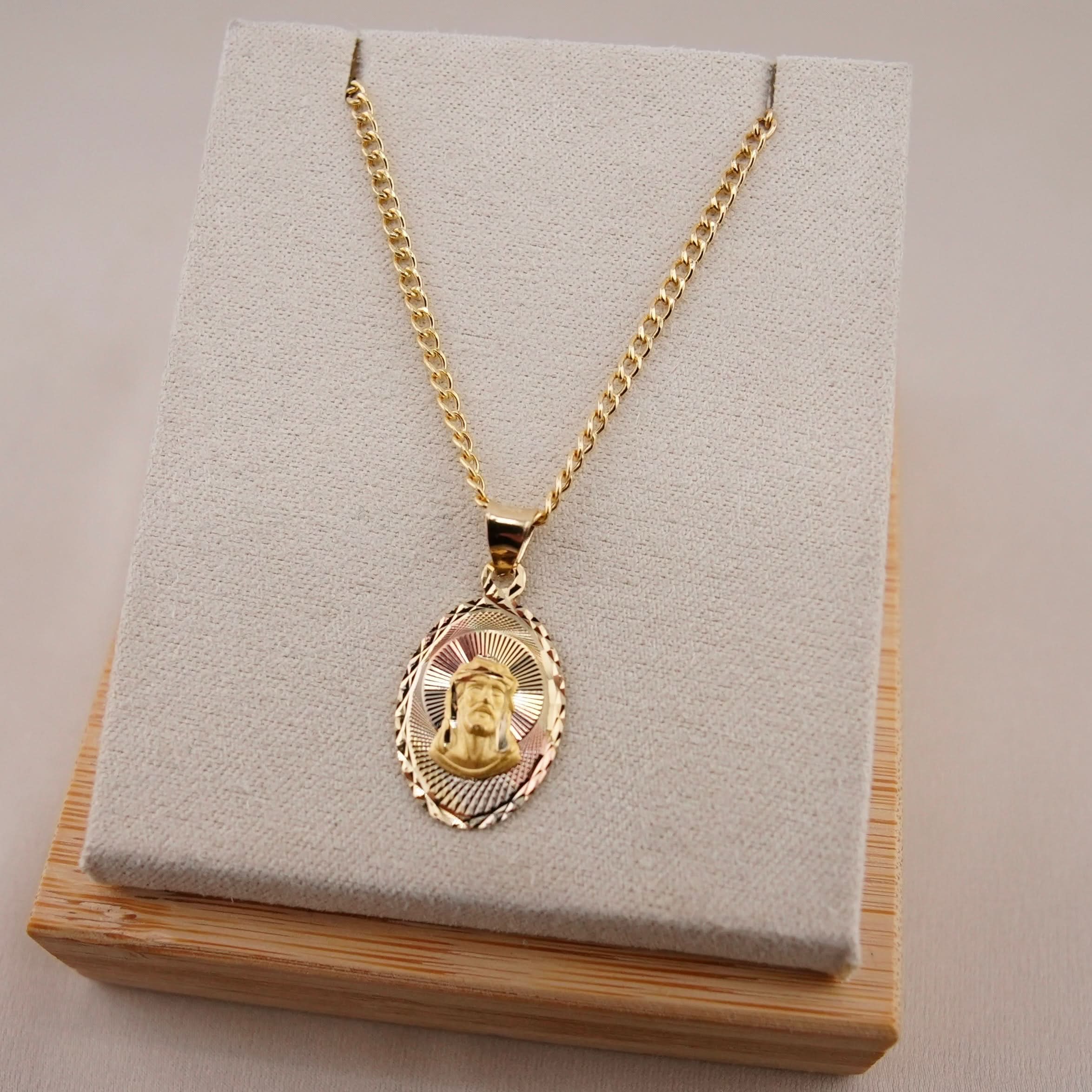 14k Gold Jesus Chain Set