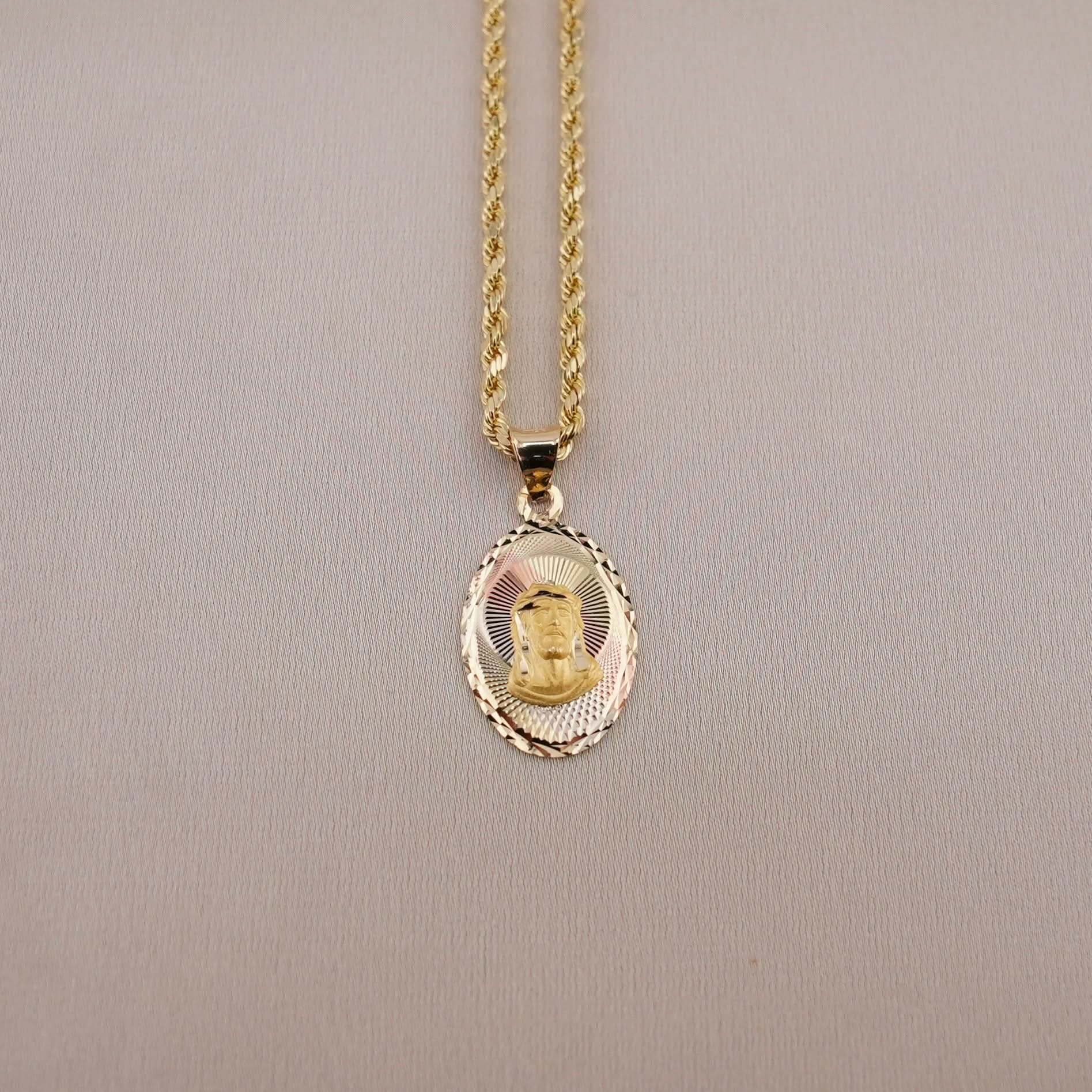 14k Gold Jesus Chain Set