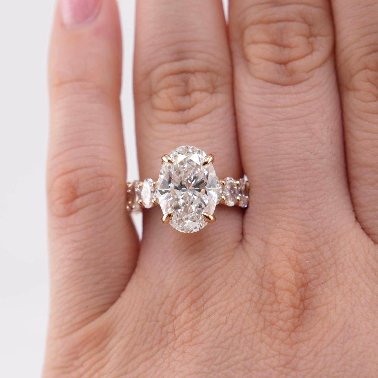 14k Gold Oval Lab Diamond Ring 5.21ct