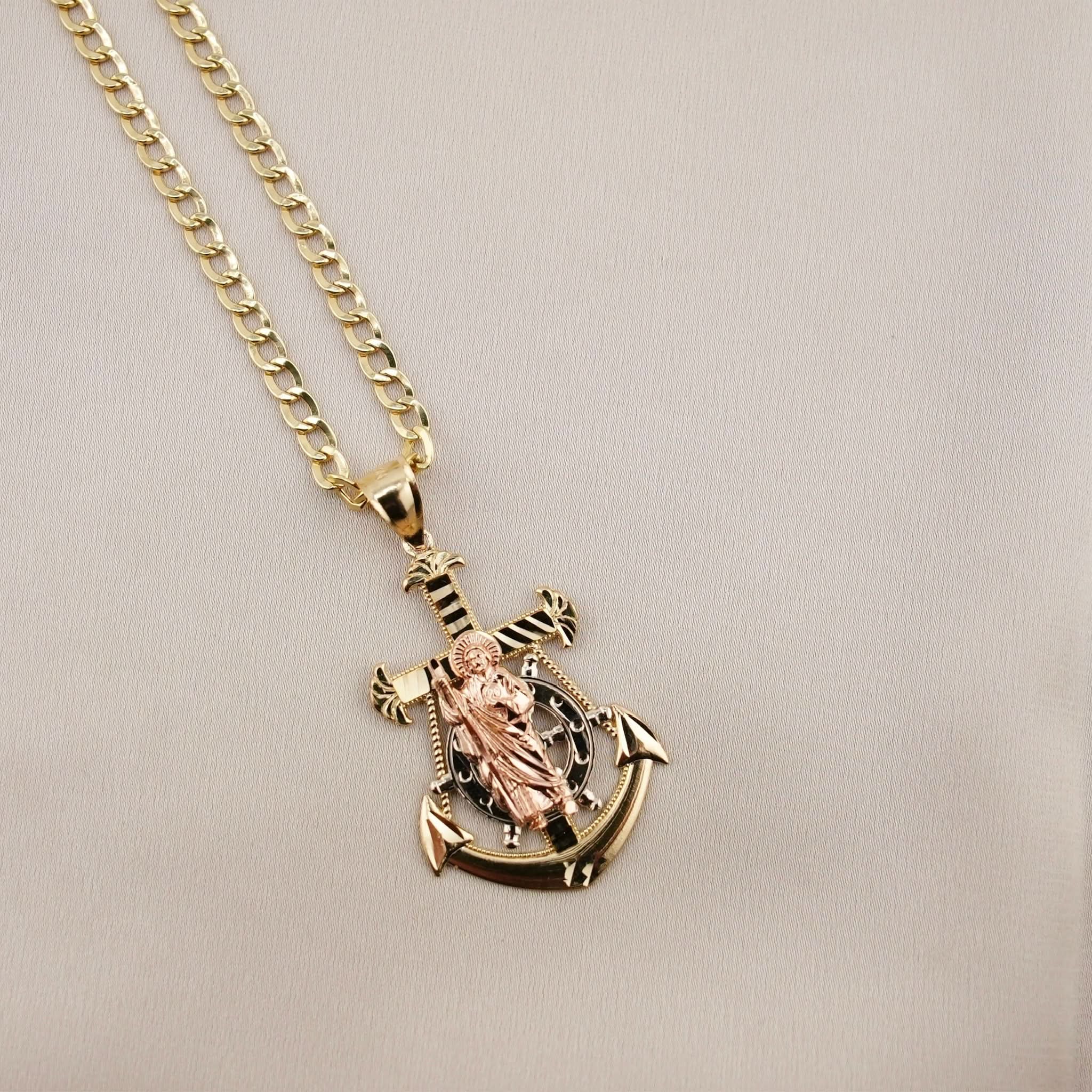 14k Gold San Judas Anchor Chain Set