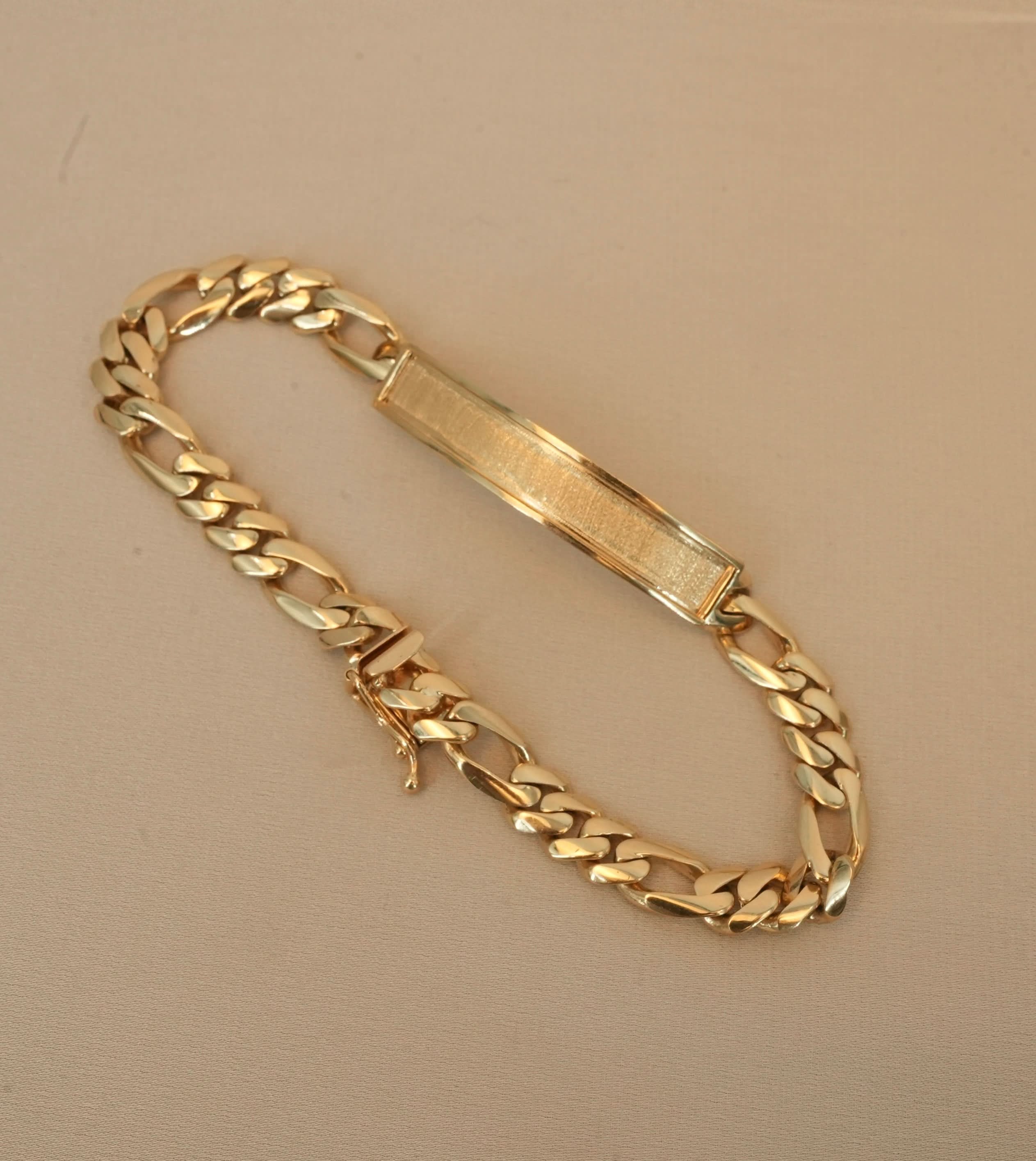 14K Gold Solid Figaro ID Bracelet
