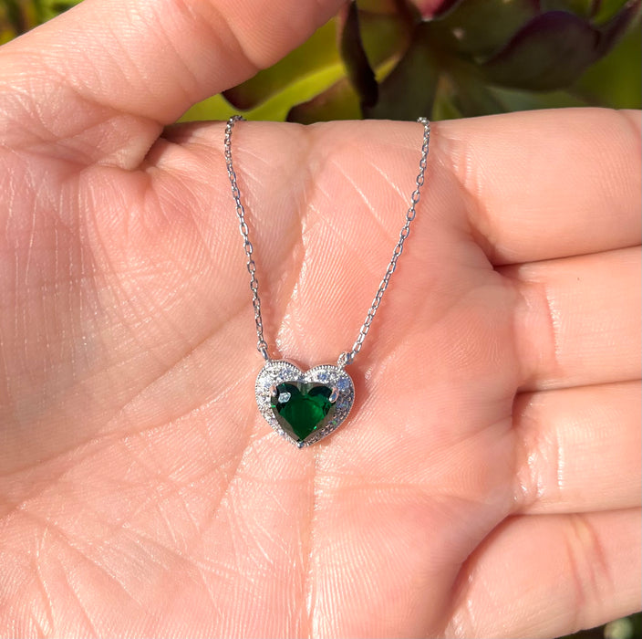 925 Silver Green Heart Necklace