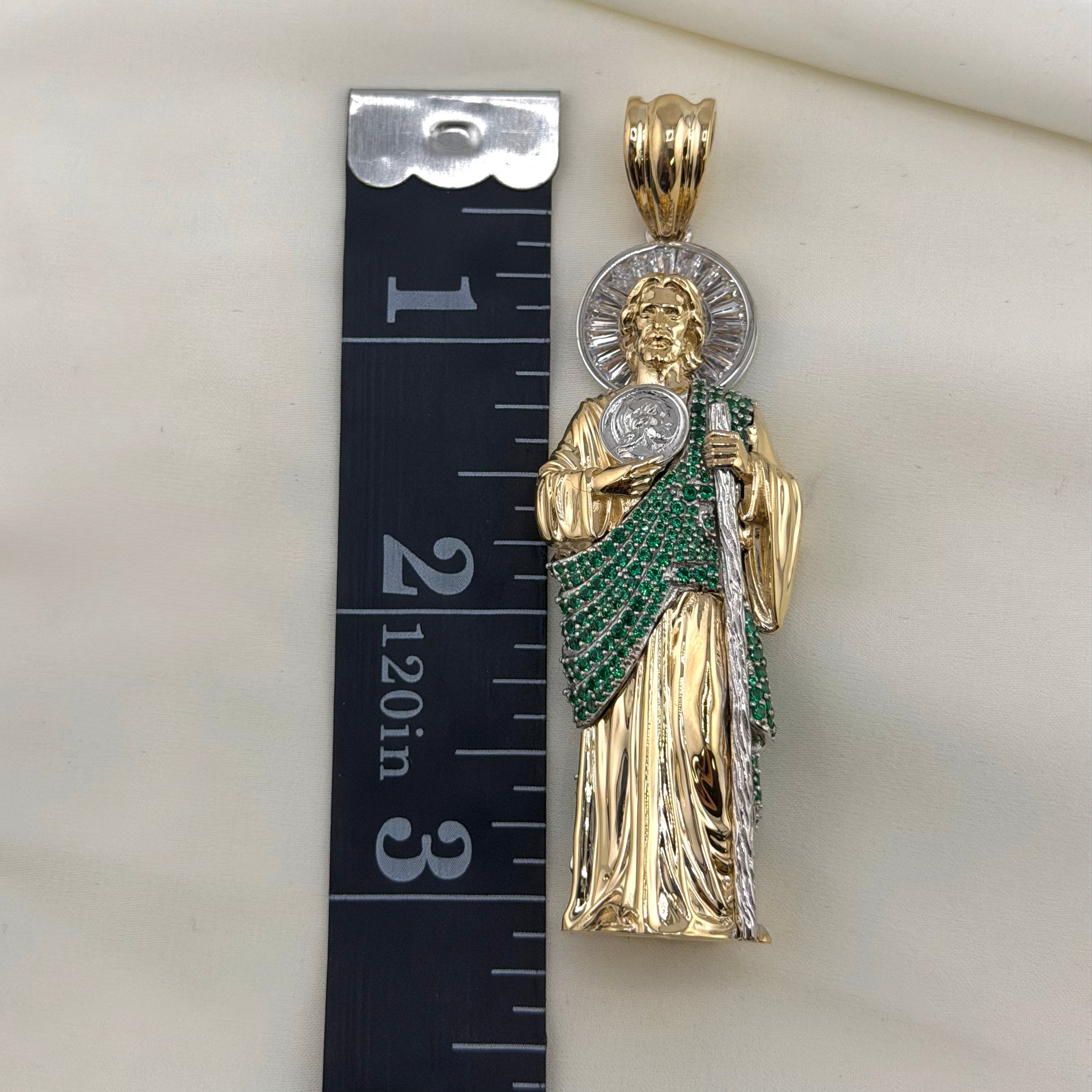 14k Gold Large 3D San Judas Chain Set