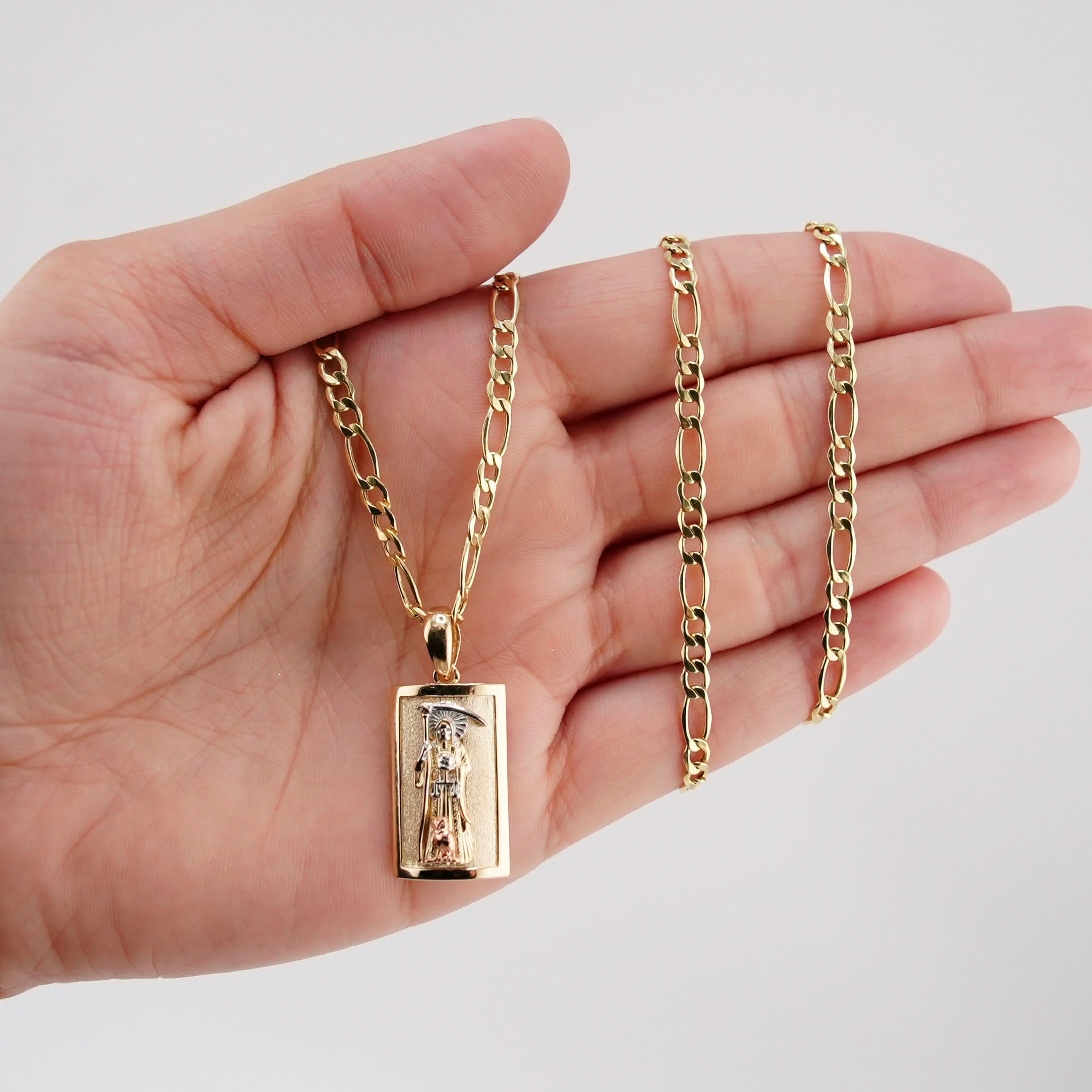 14k Gold Santa Muerte Chain Set