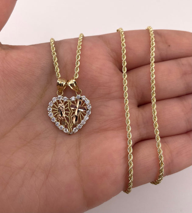 14k Gold Virgencita Heart Chain Set CBP#42