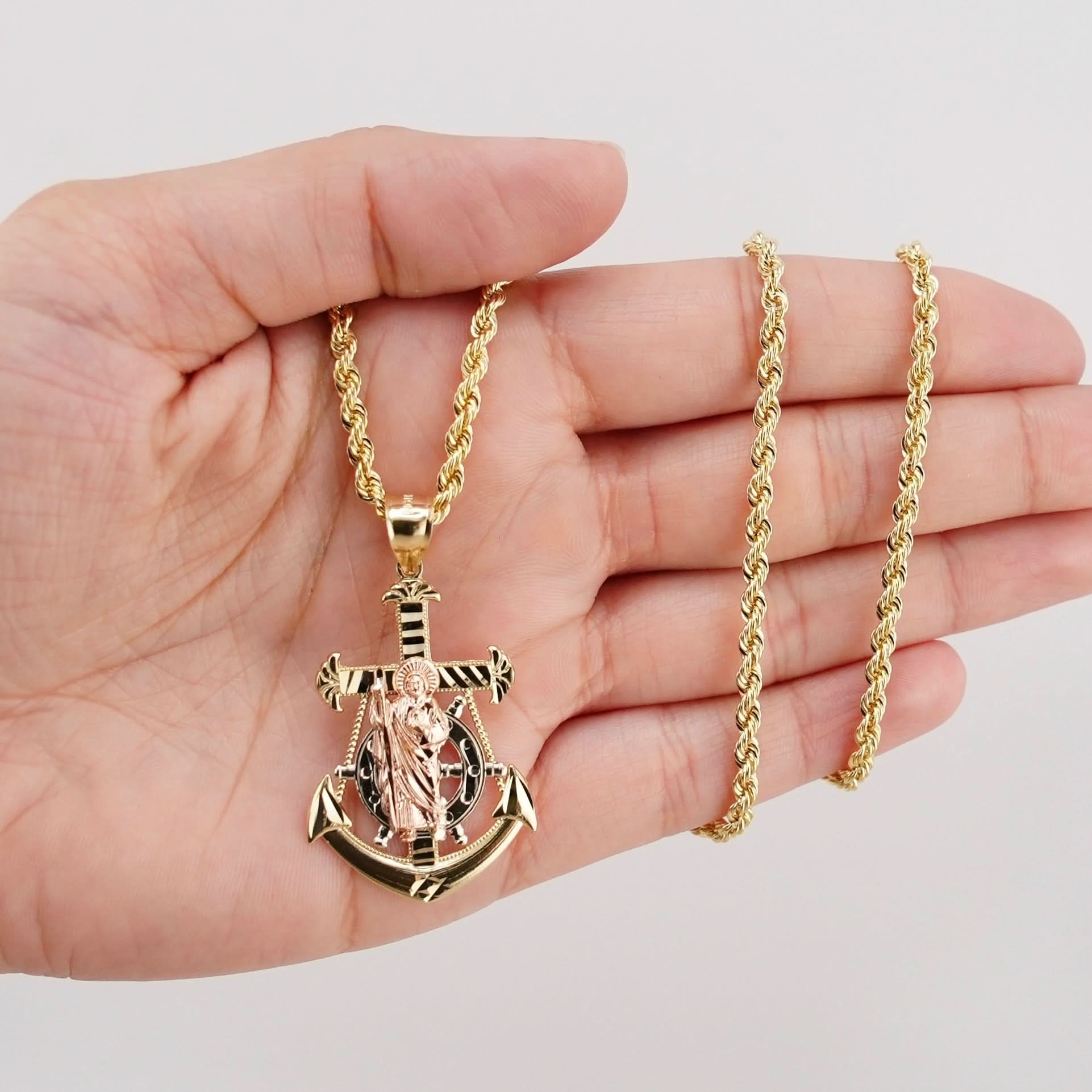 14k Gold San Judas Anchor Chain Set