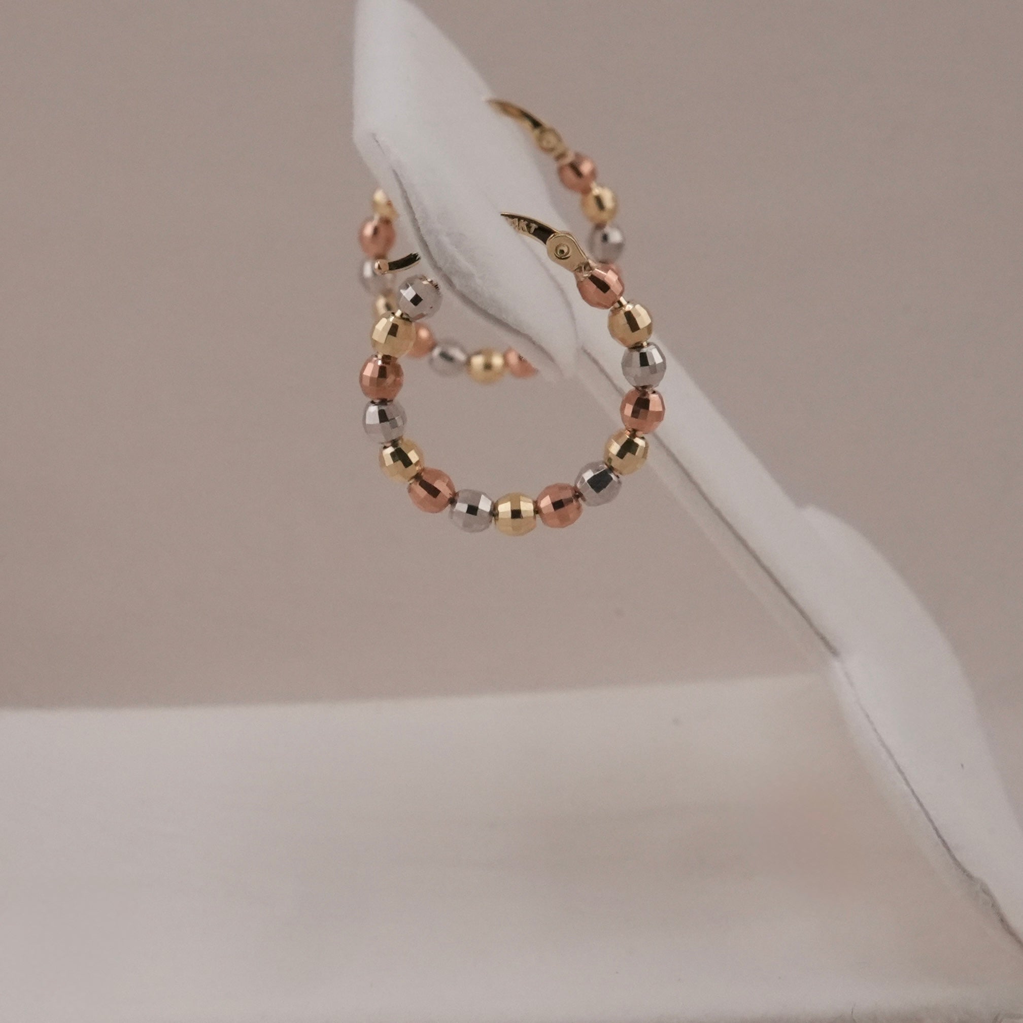 14k Gold 3 Tone Ball Hoop Earrings