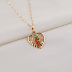 14k Gold Virgencita Heart Chain Set