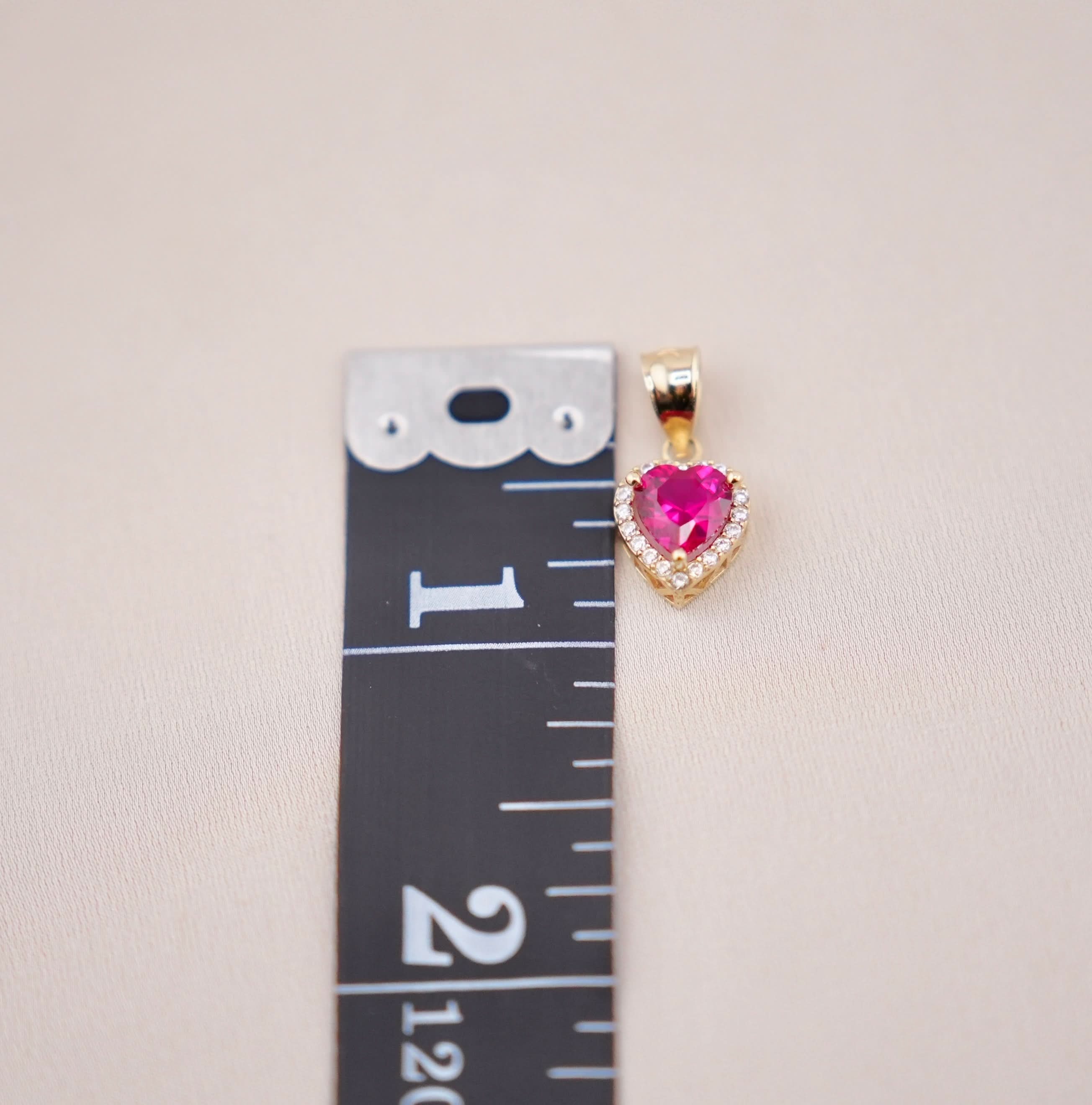 14k Gold Dark Pink Heart Chain Set
