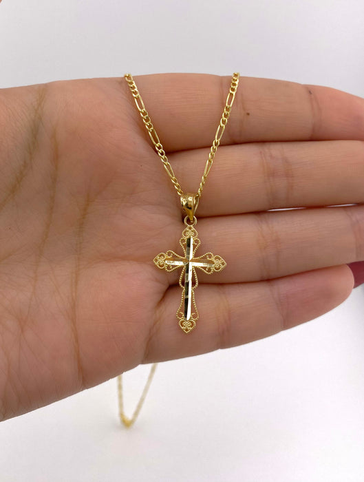 14k Gold Cross Chain Set