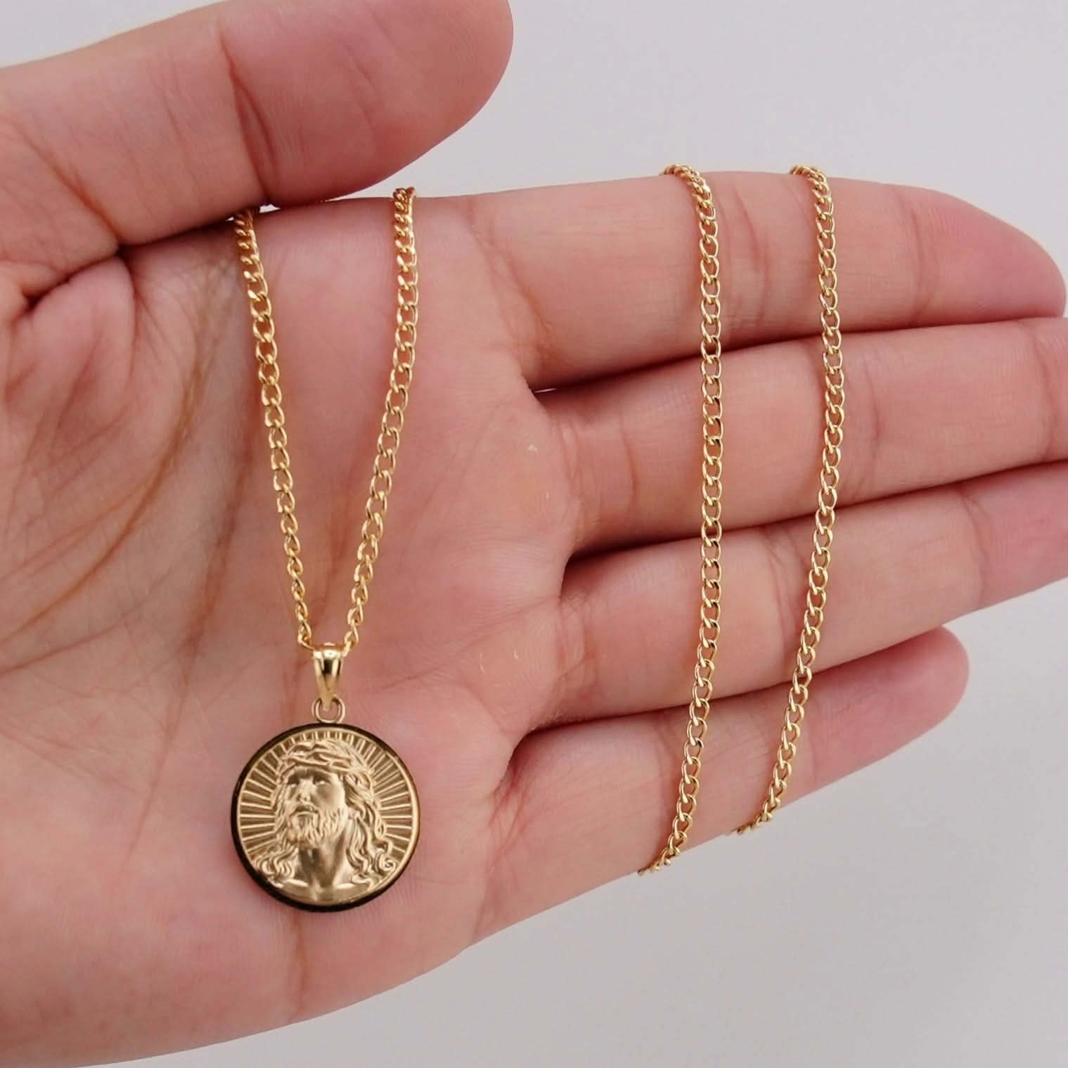 14k Gold Jesus Chain Set