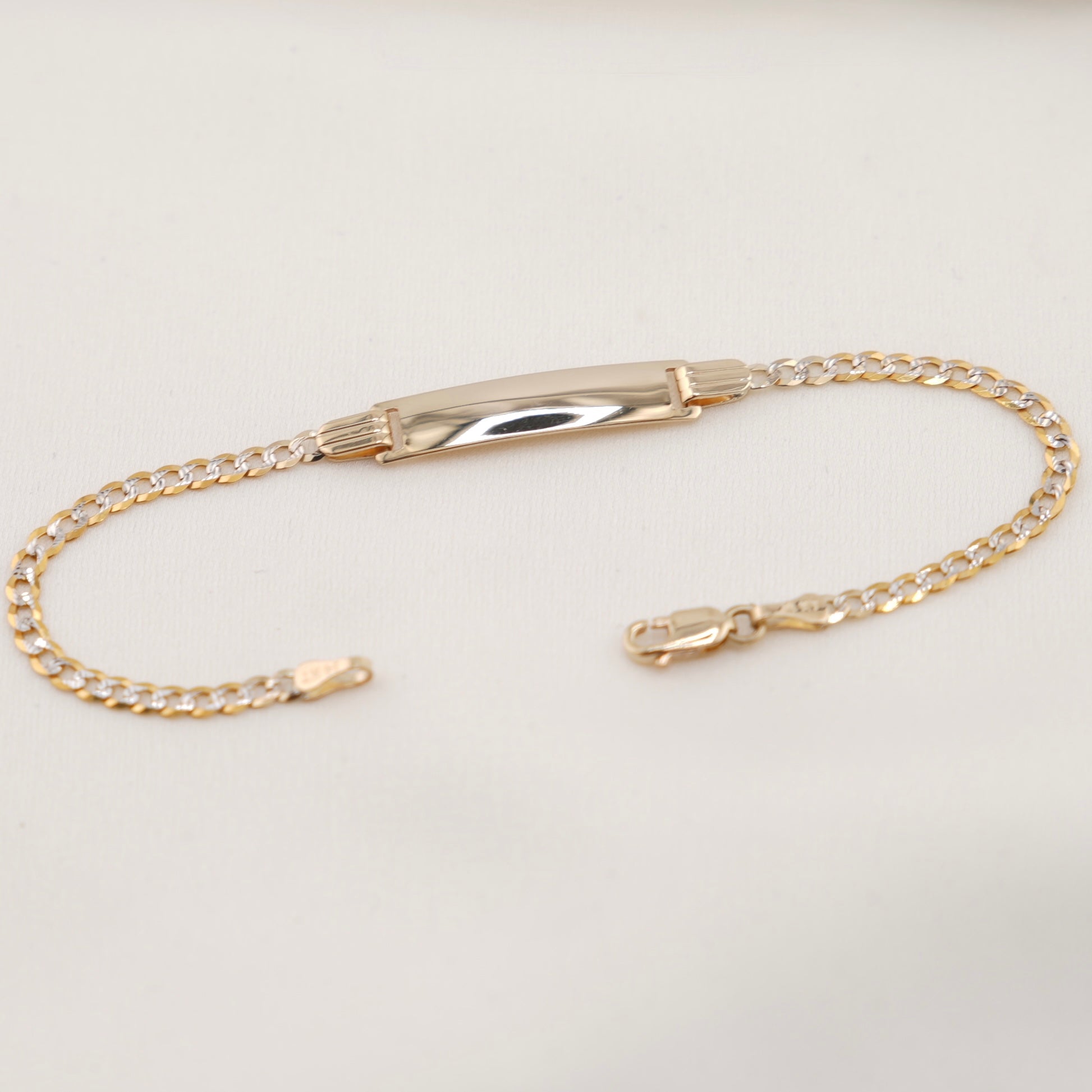 14k Gold Solid White Pave Curb Baby ID Bracelet