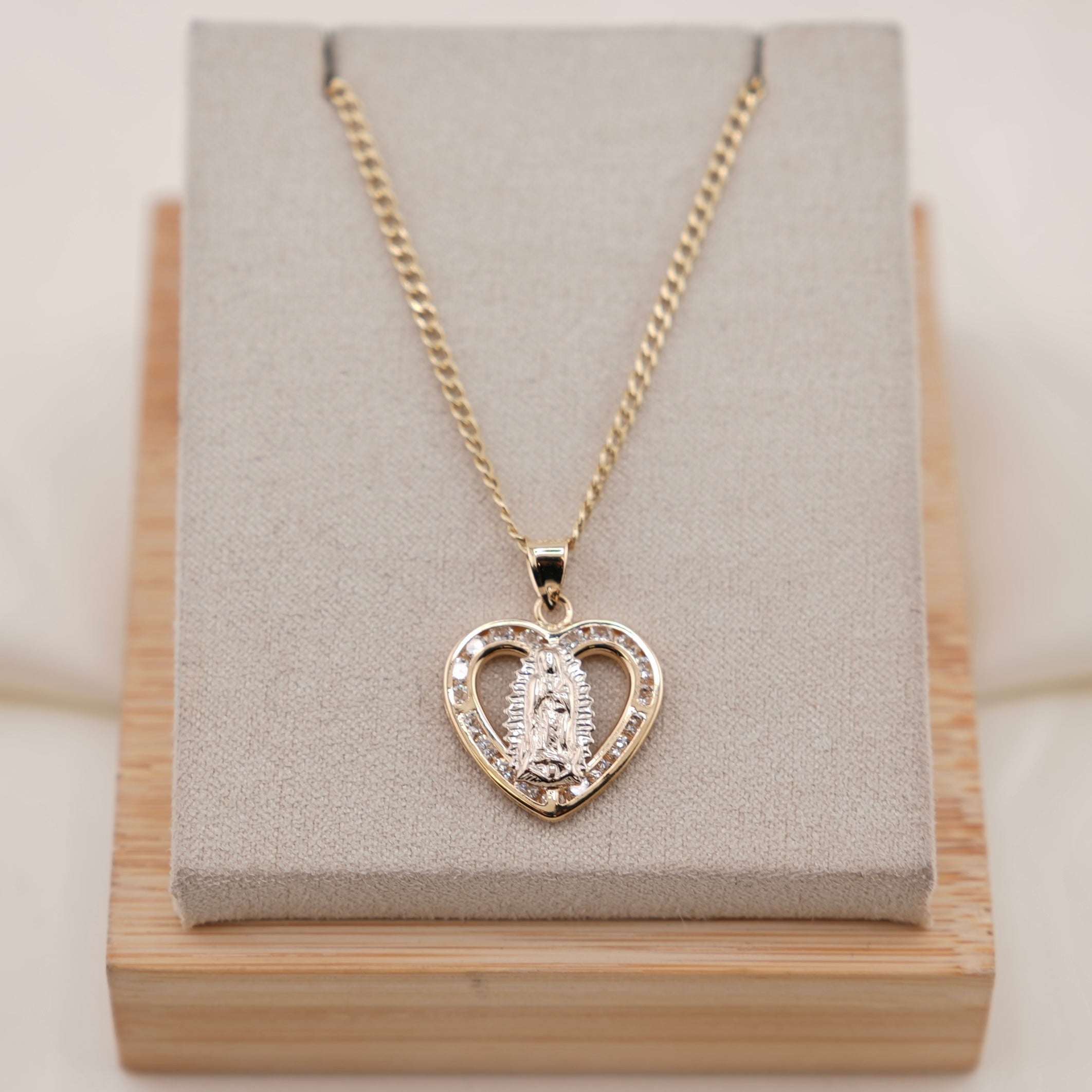 14k Gold Virgencita Heart Chain Set