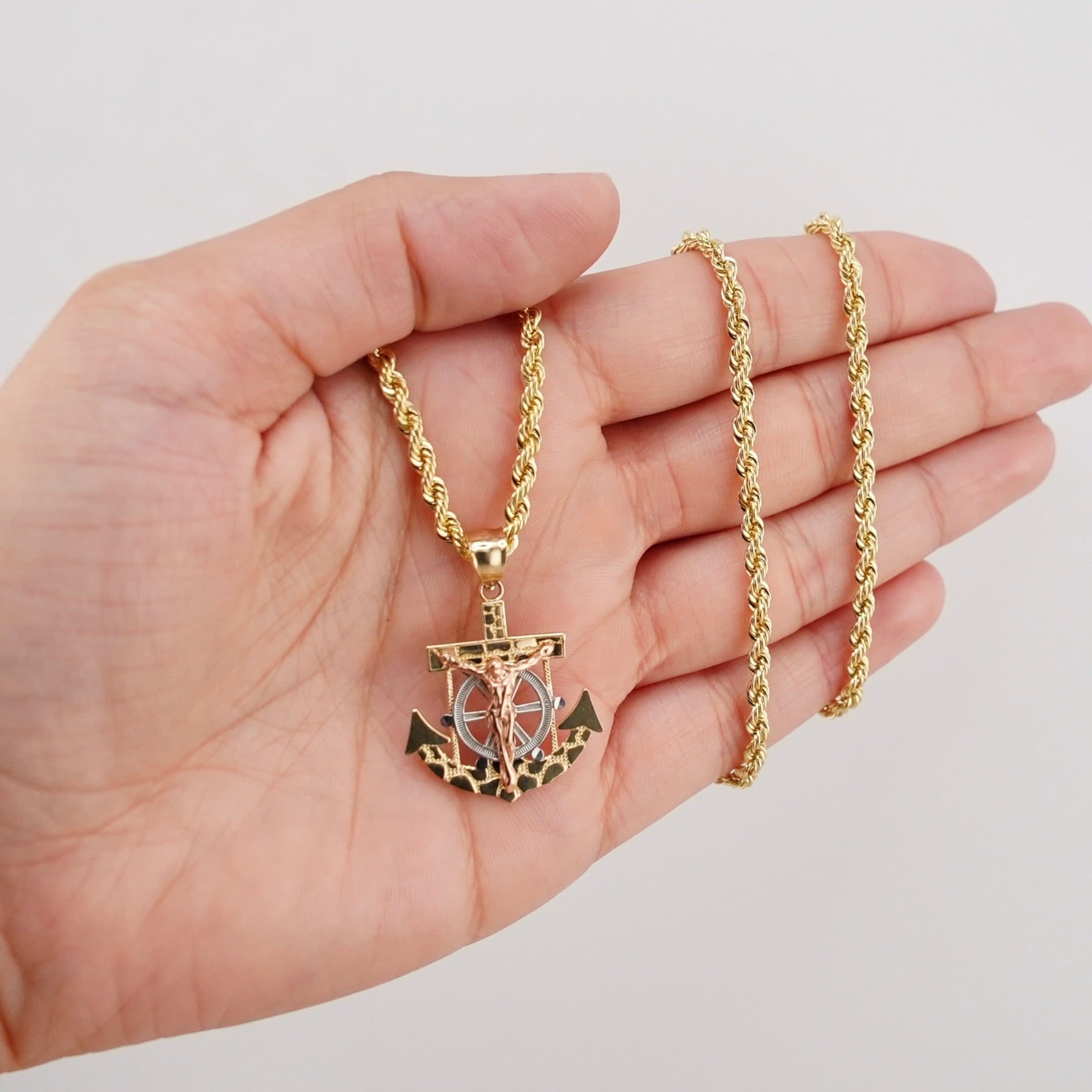 14k Gold Small Nugget Anchor Chain Set