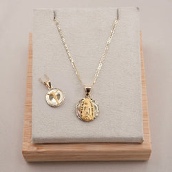 14k Gold Doubled Virgencita/Jesus Chain Set