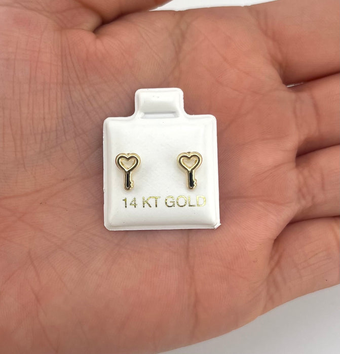 14K Gold Women’s Heart Key Earrings