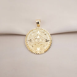 14K Gold Medium Aztec Calendar Pendant. C1#8
