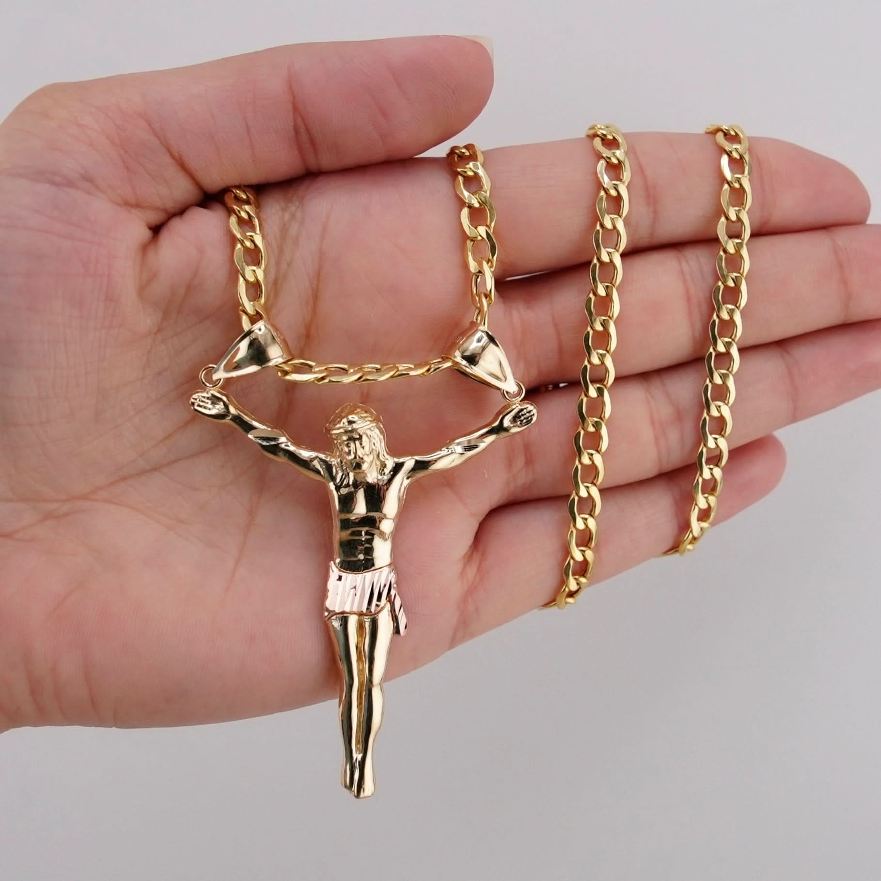 14k Gold Large Jesus Chain Set